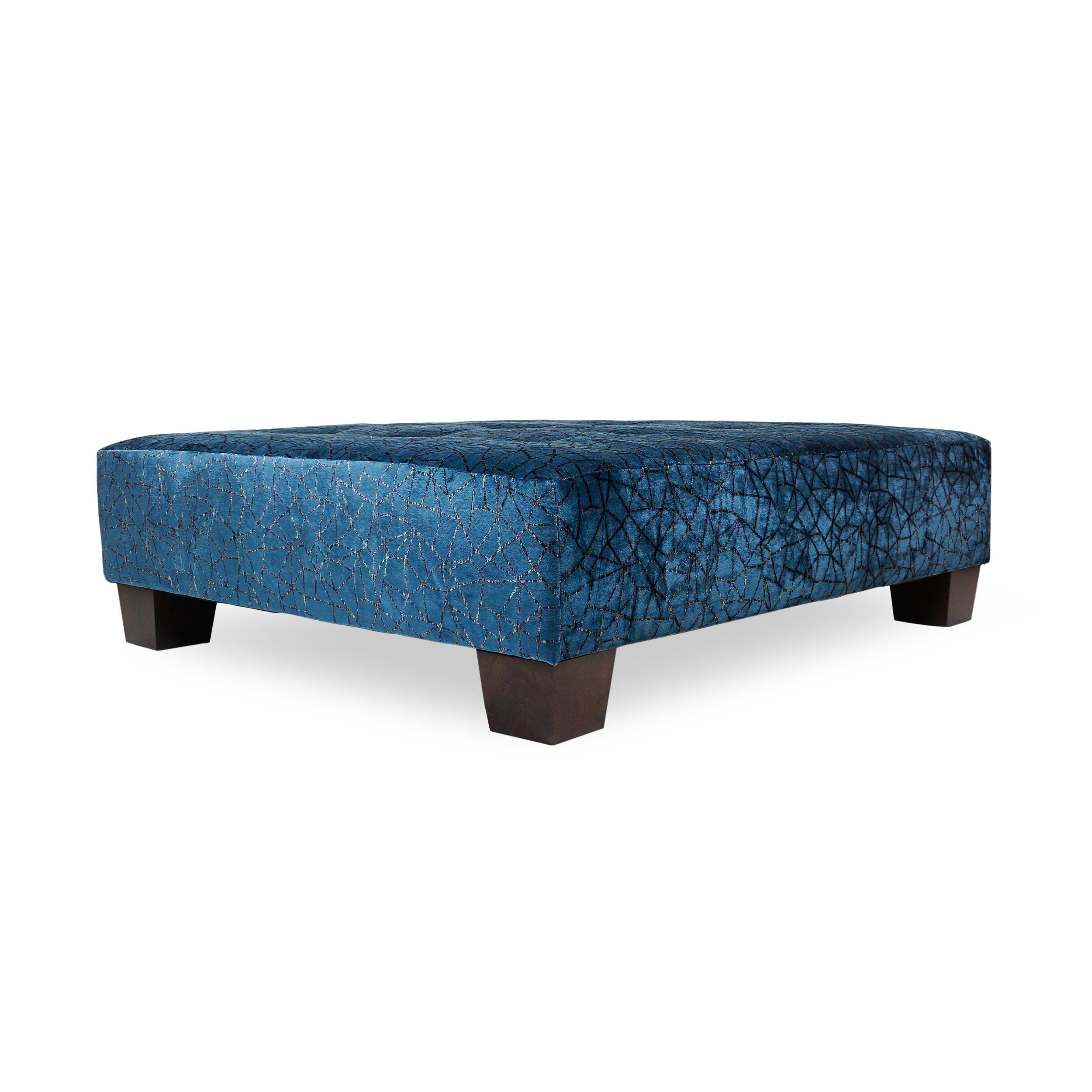 American Transitional Square Button Tufted Upholstered Ottoman w/ Wood Feet Customizable For Sale