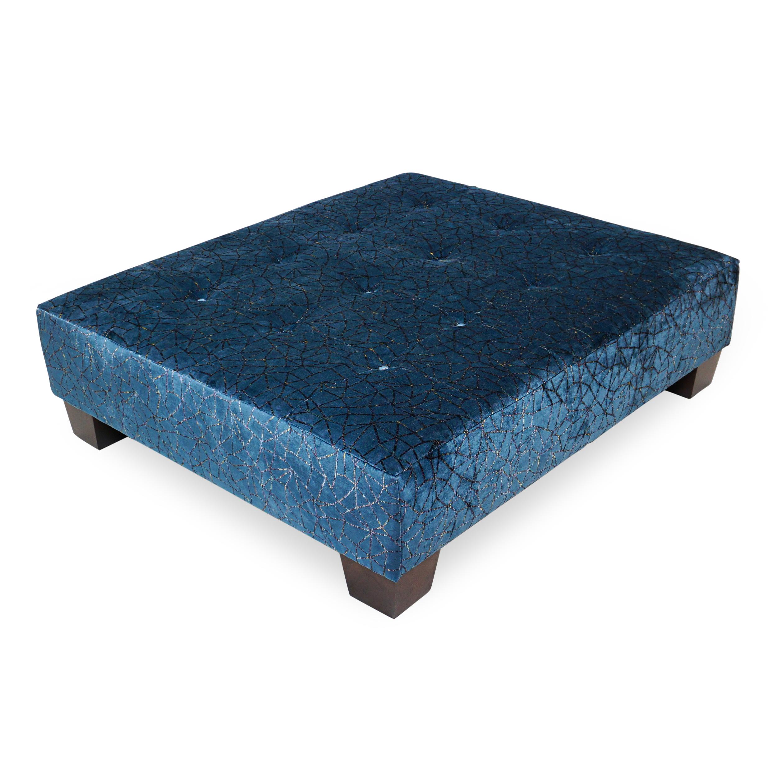 Transitional Square Button Tufted Upholstered Ottoman w/ Wood Feet Customizable In New Condition For Sale In Greenwich, CT