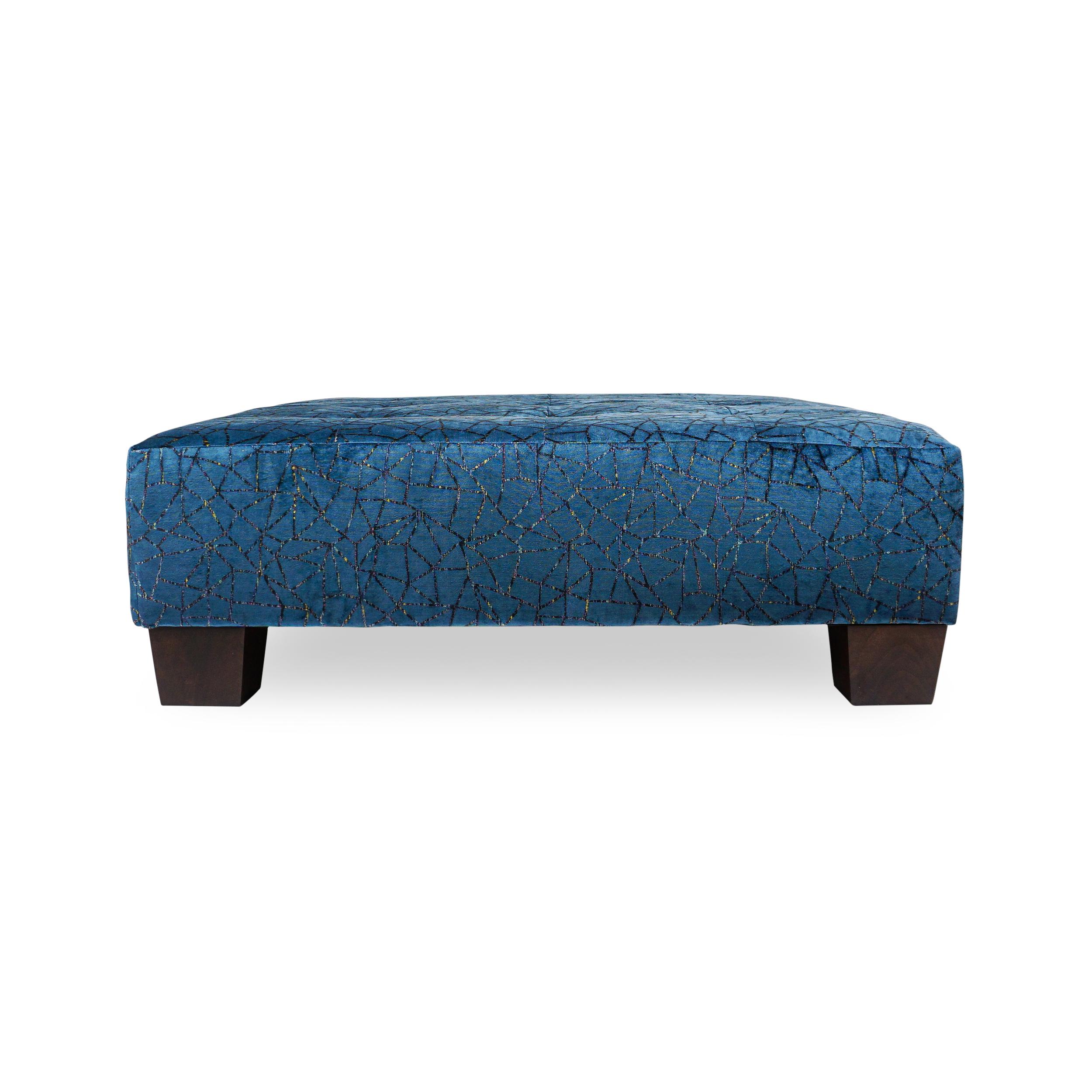 Contemporary Transitional Square Button Tufted Upholstered Ottoman w/ Wood Feet Customizable For Sale