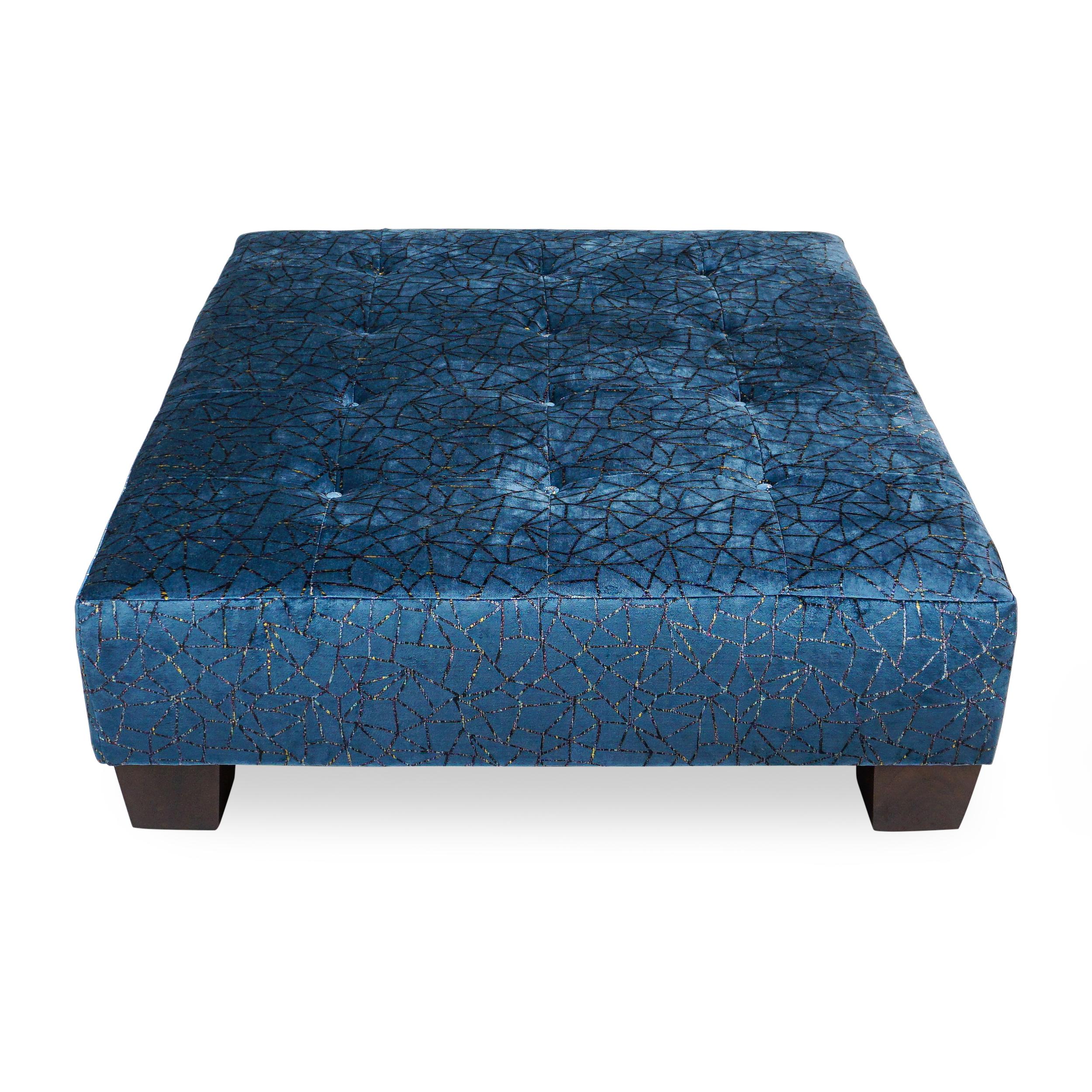 Transitional Square Button Tufted Upholstered Ottoman w/ Wood Feet Customizable For Sale 1