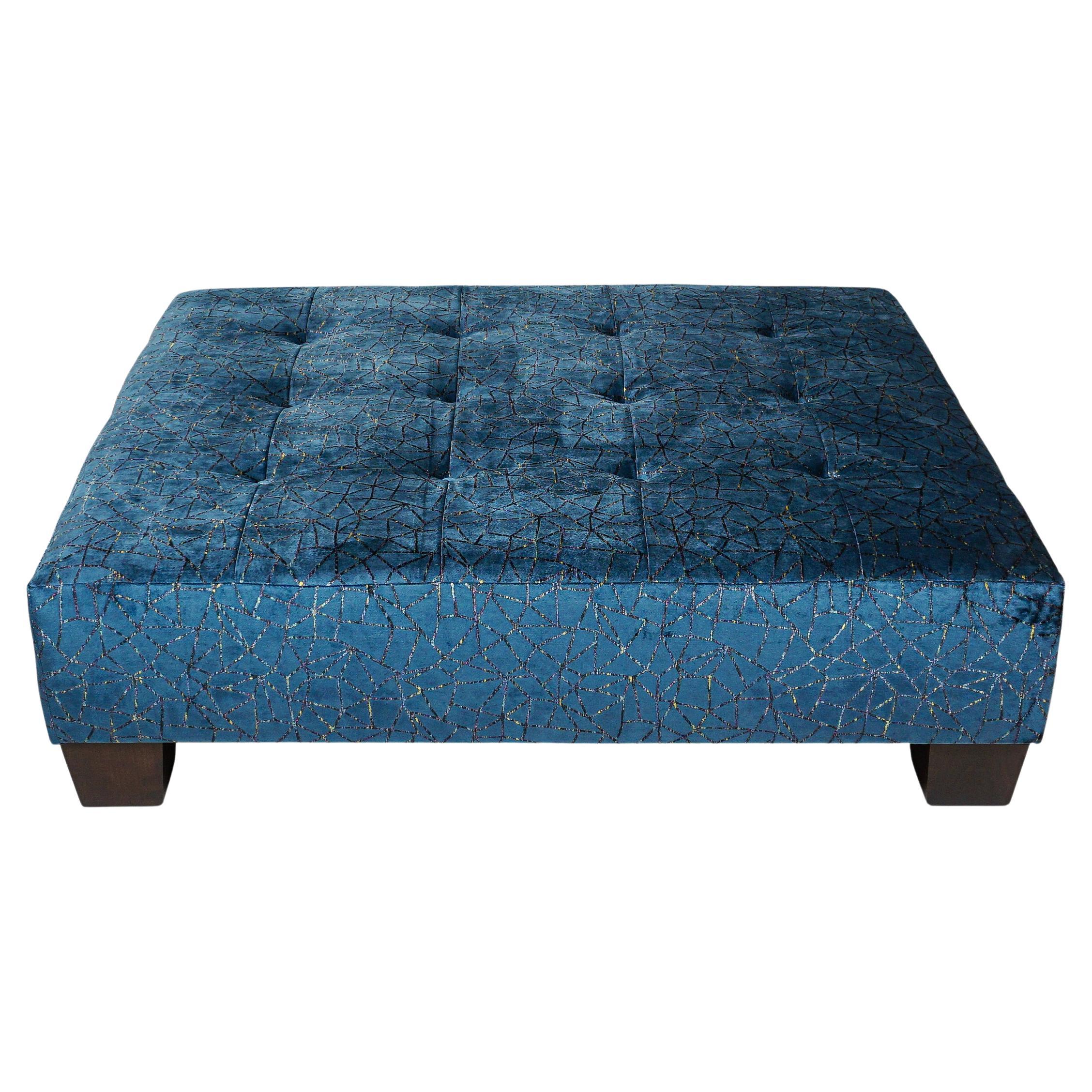 Transitional Square Button Tufted Upholstered Ottoman w/ Wood Feet Customizable