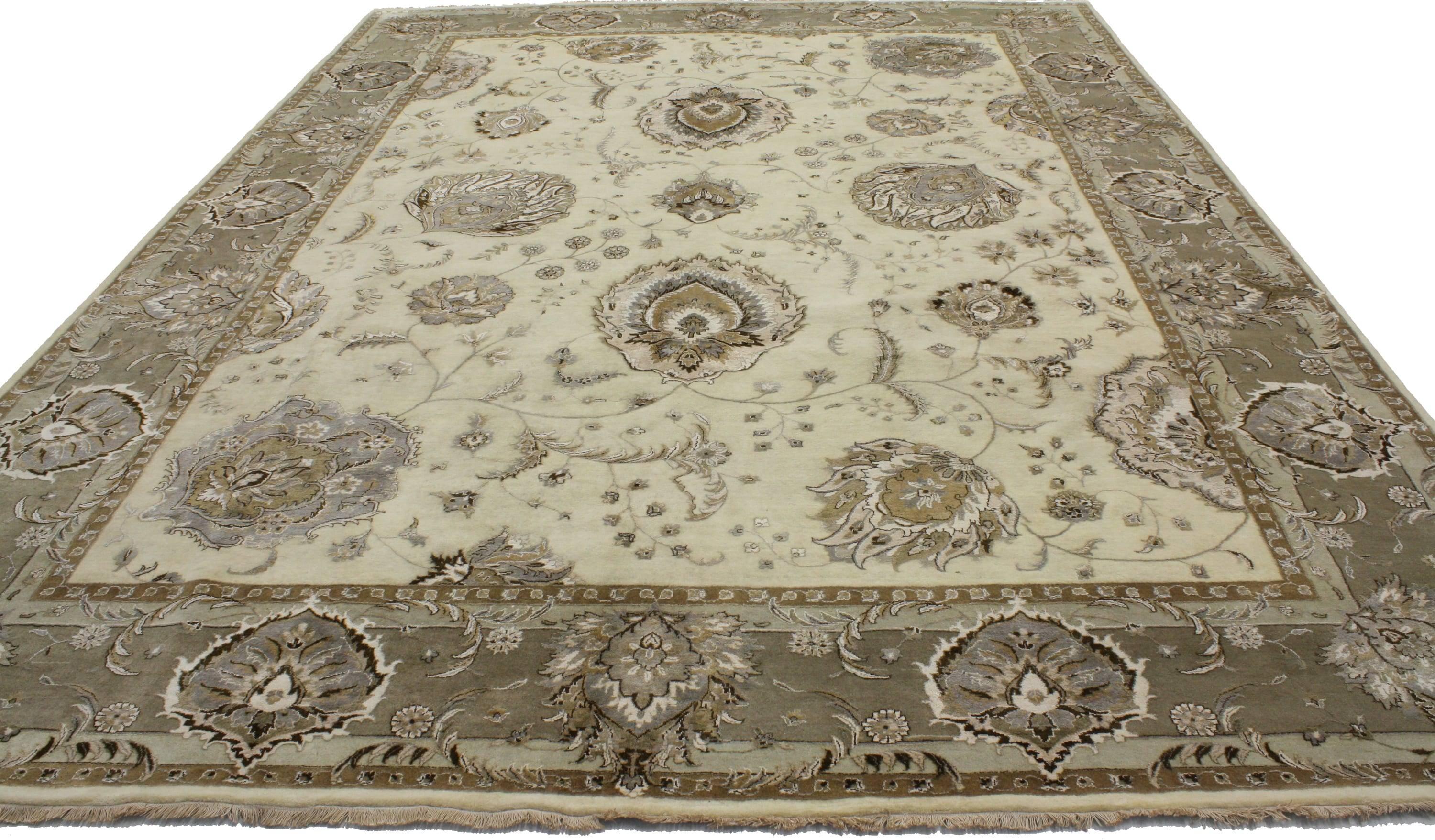 Indian Transitional Style Area Rug with Oushak Design and Neutral Colors For Sale