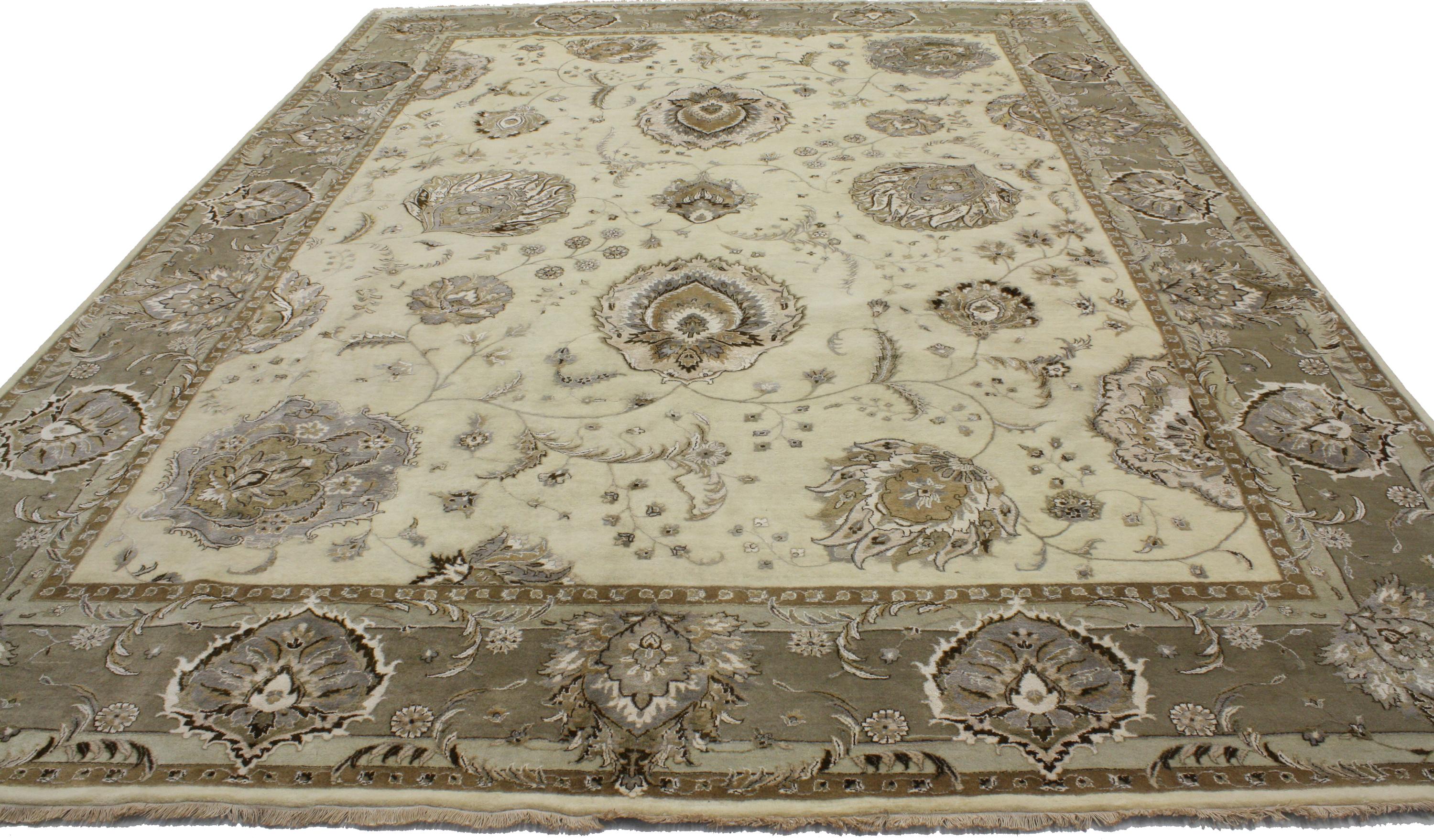 Contemporary Transitional Style Area Rug with Oushak Design and Neutral Colors For Sale