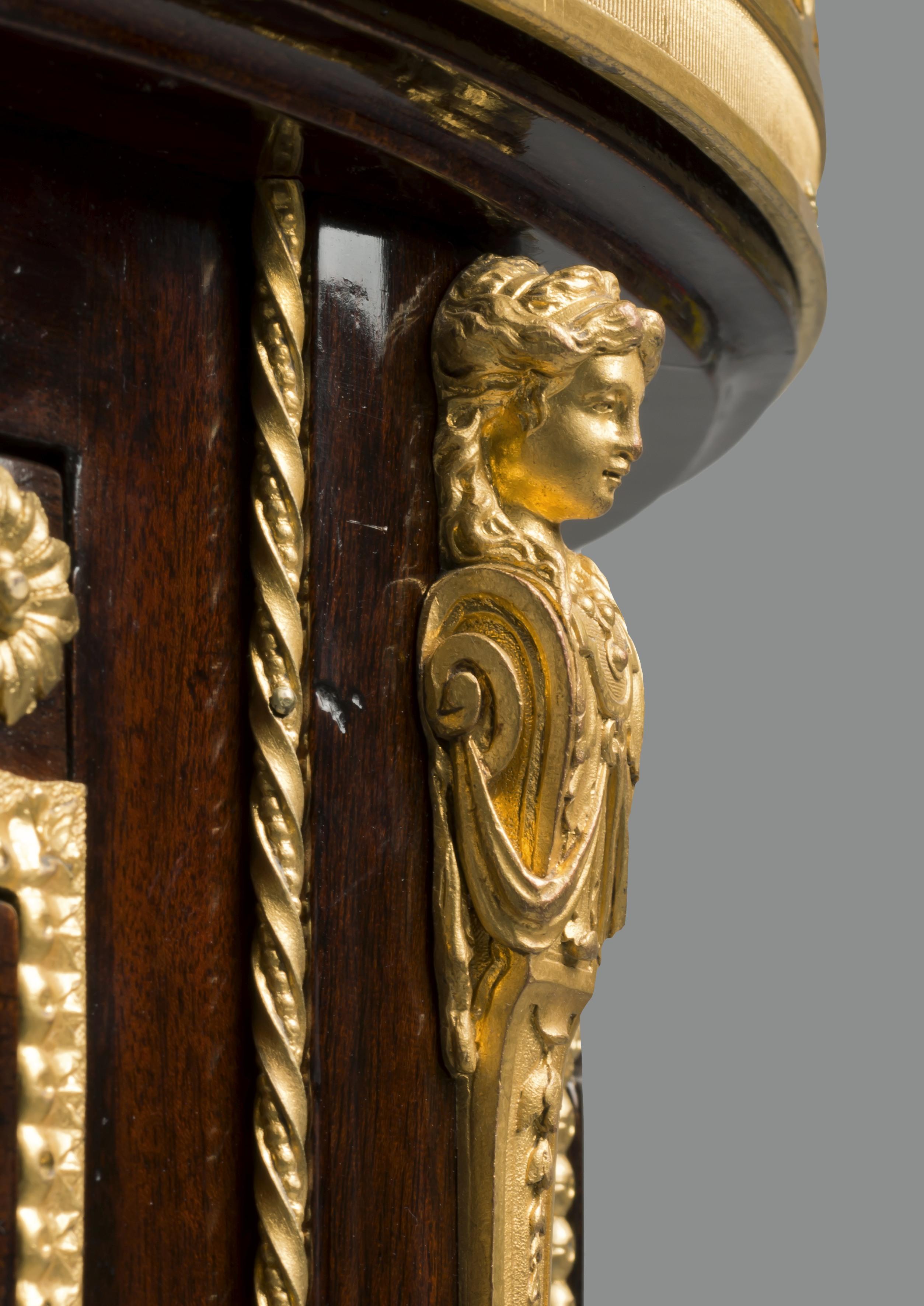 19th Century Transitional Style Gilt Bronze Mounted Mahogany Chiffonier Tambour, circa 1880 For Sale
