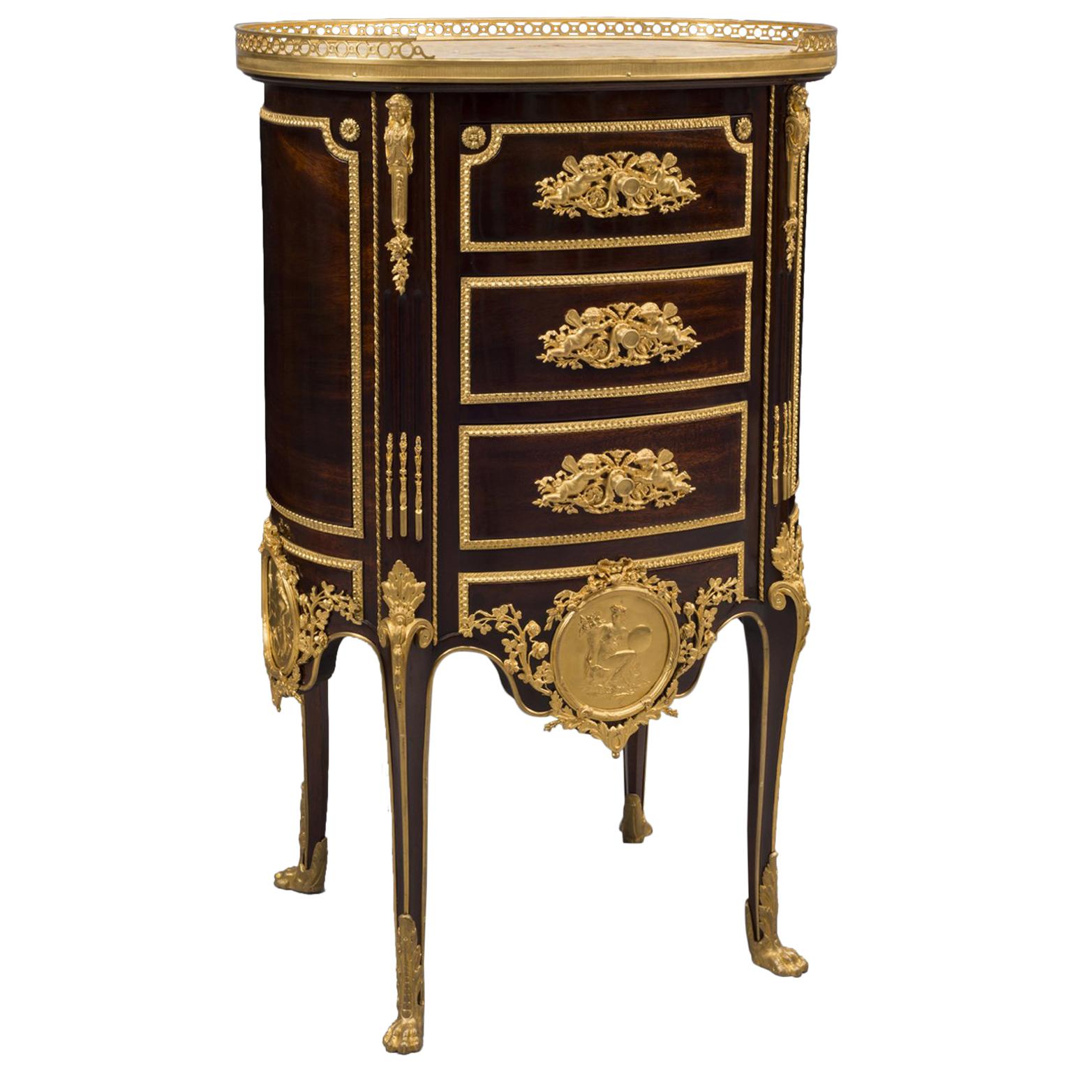 Transitional Style Gilt Bronze Mounted Mahogany Chiffonier Tambour, circa 1880 For Sale