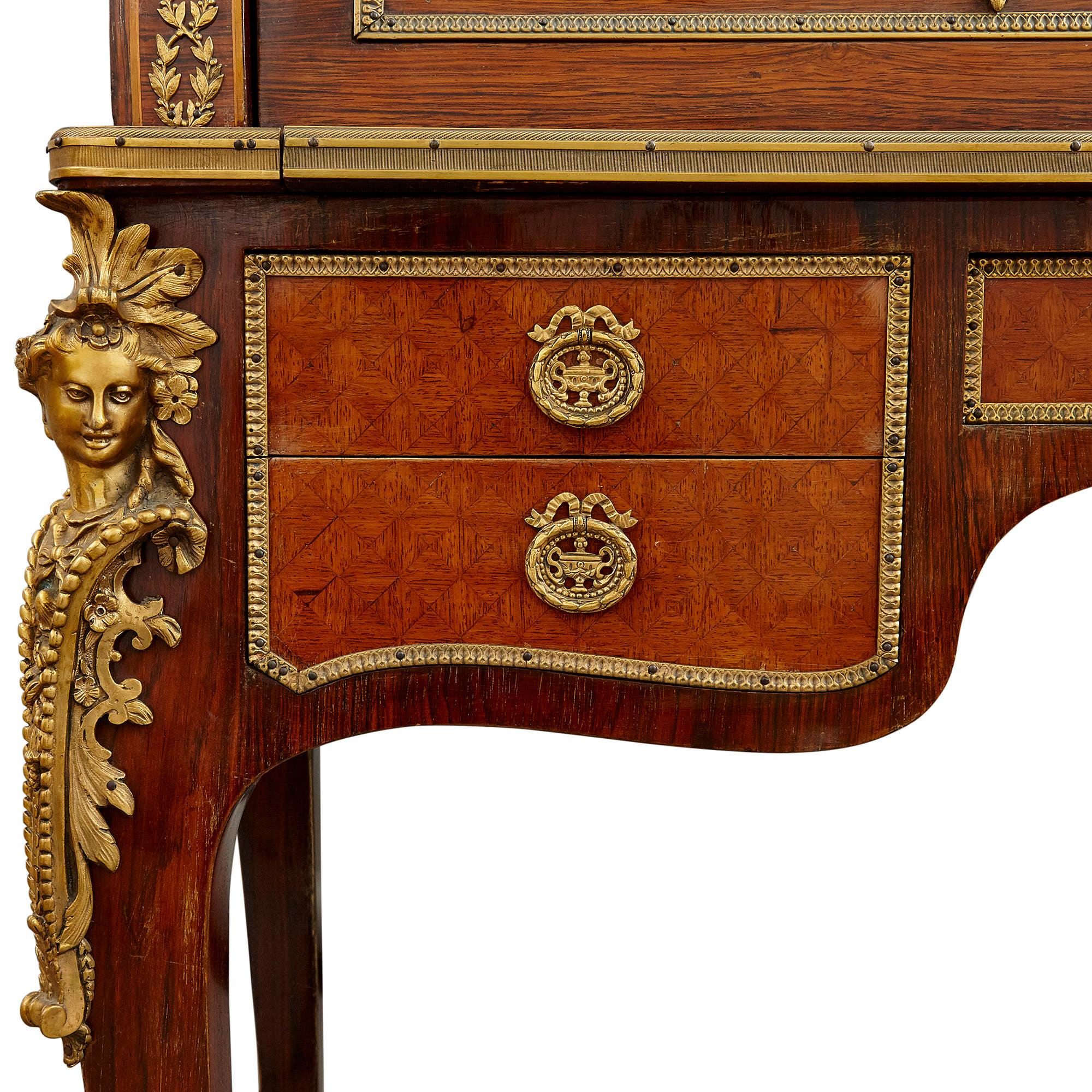 Transitional Style Gilt Bronze Mounted Roll Top Bureau In Good Condition For Sale In London, GB
