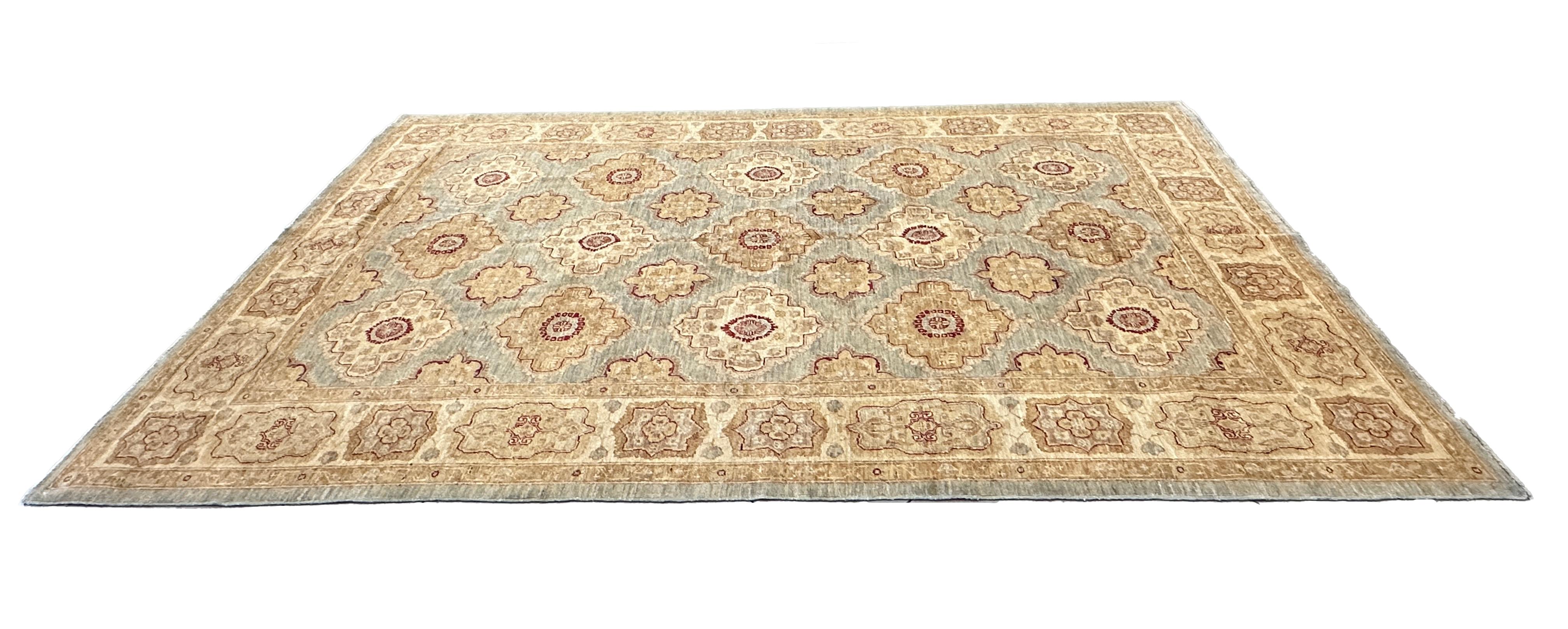Laine Tapis de style transitionnel or, bleu et rouge 6x9 en vente