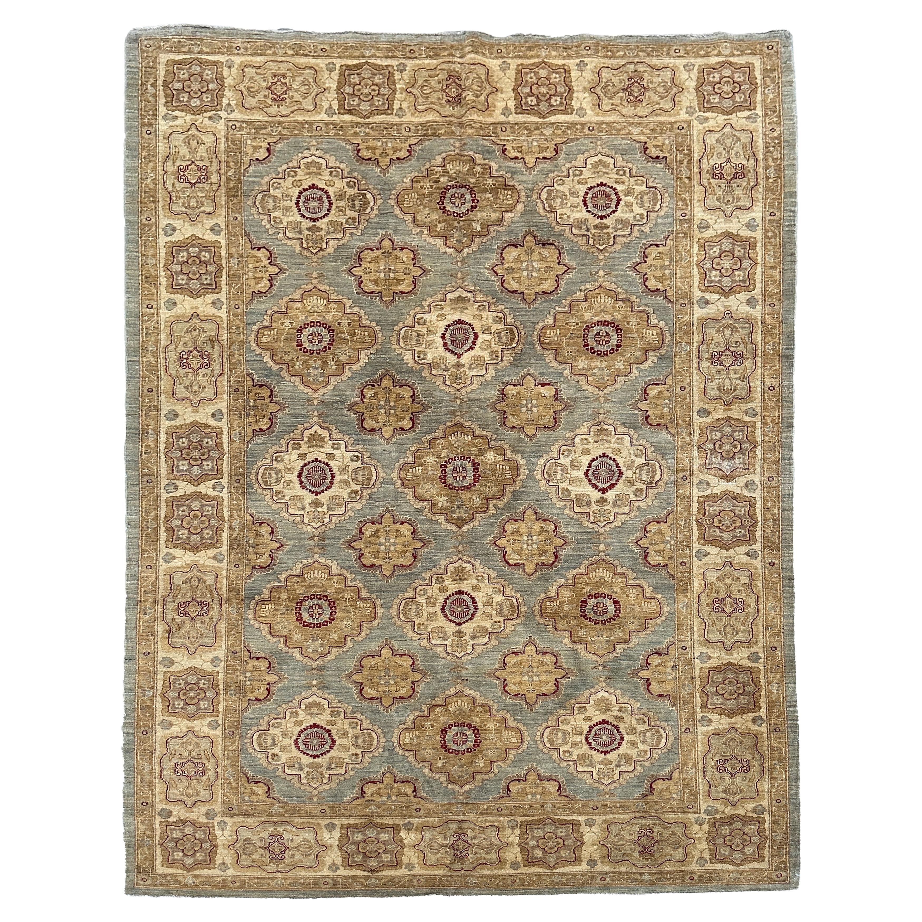 Transitional Style Gold, Blue, and Red Area Rug 6x9