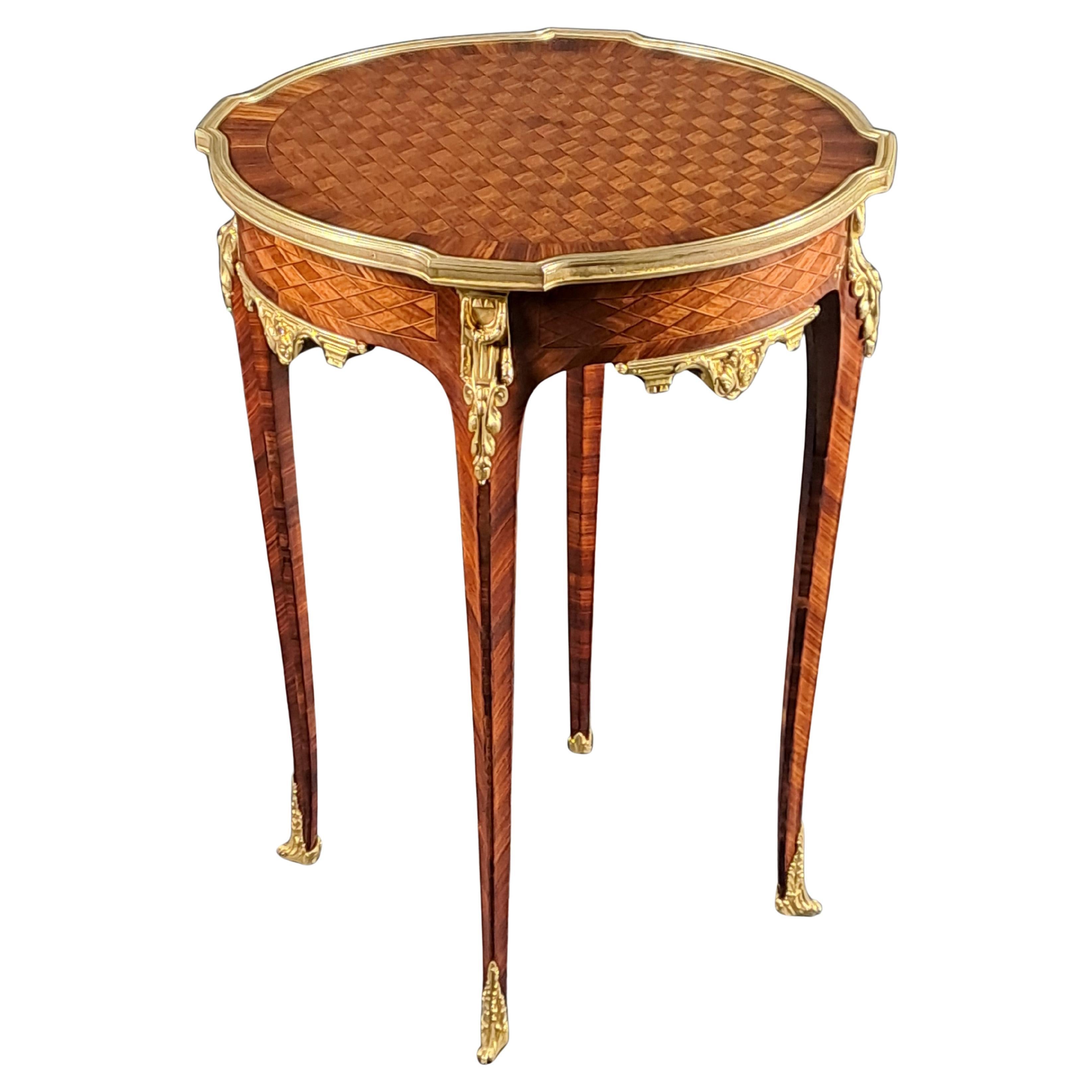 Transitional Style Marquetry And Gilt Bronze Side Table/Gueridon Table