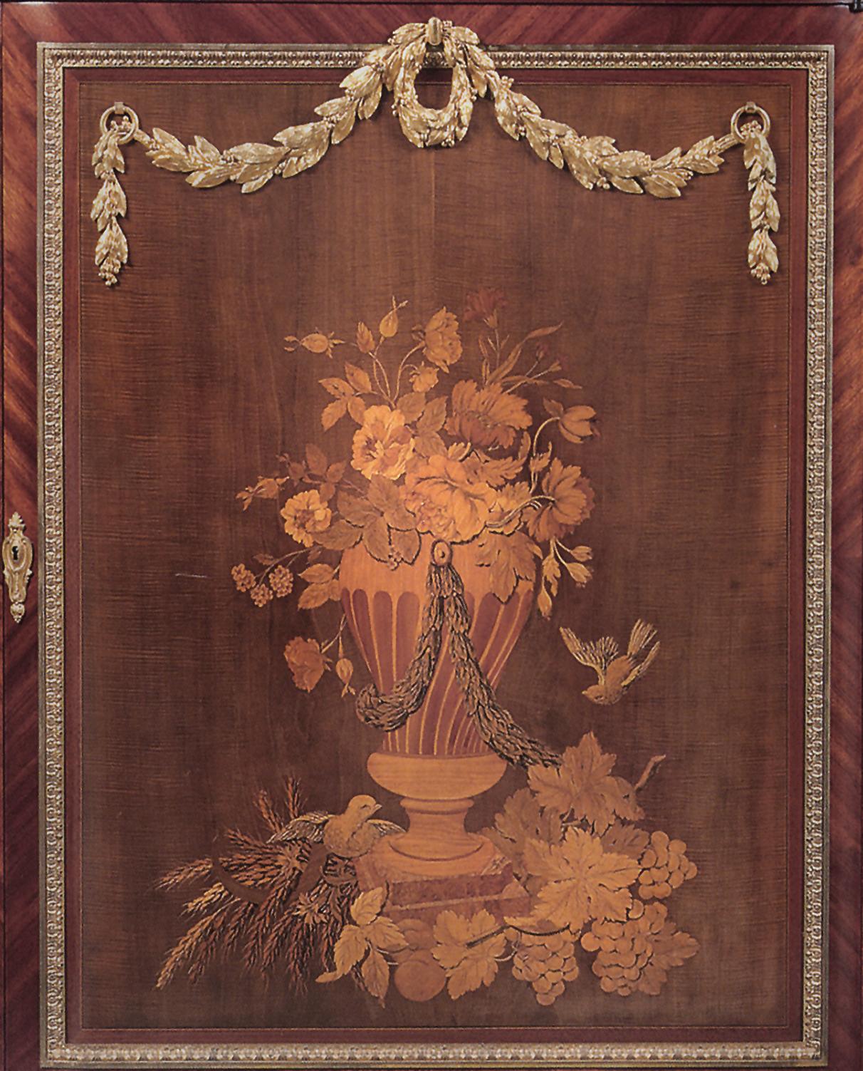 Louis XVI Transitional Style Marquetry-Inlaid Side Cabinet with a Marble Top, Dated 1912 For Sale