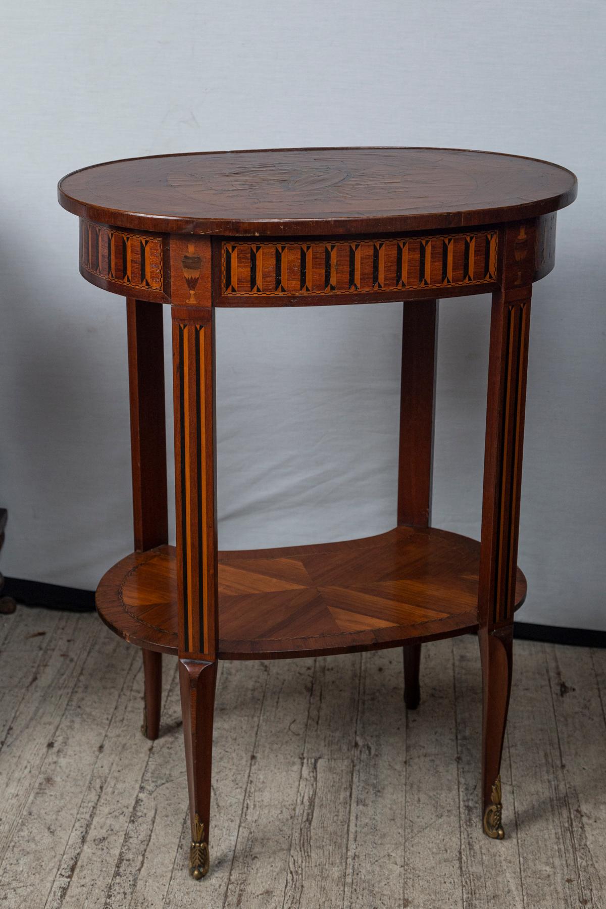 Transitional Style Marquetry Top End or Side Table For Sale 2