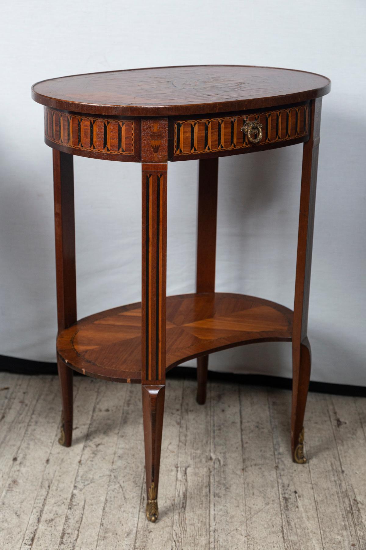 Louis XV Transitional Style Marquetry Top End or Side Table For Sale