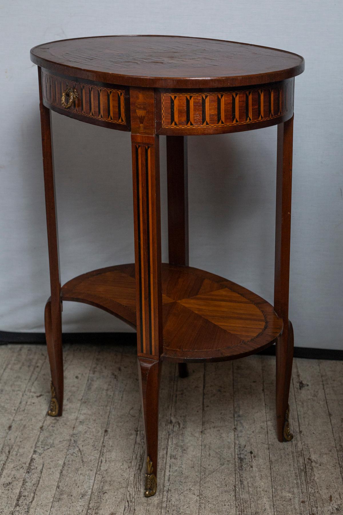 20th Century Transitional Style Marquetry Top End or Side Table For Sale