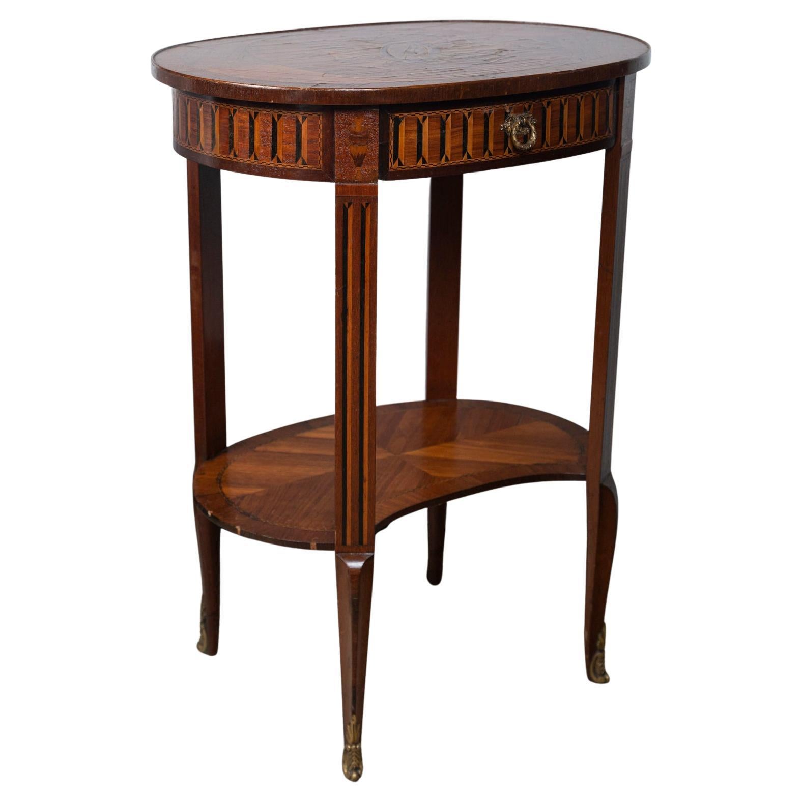 Transitional Style Marquetry Top End or Side Table For Sale
