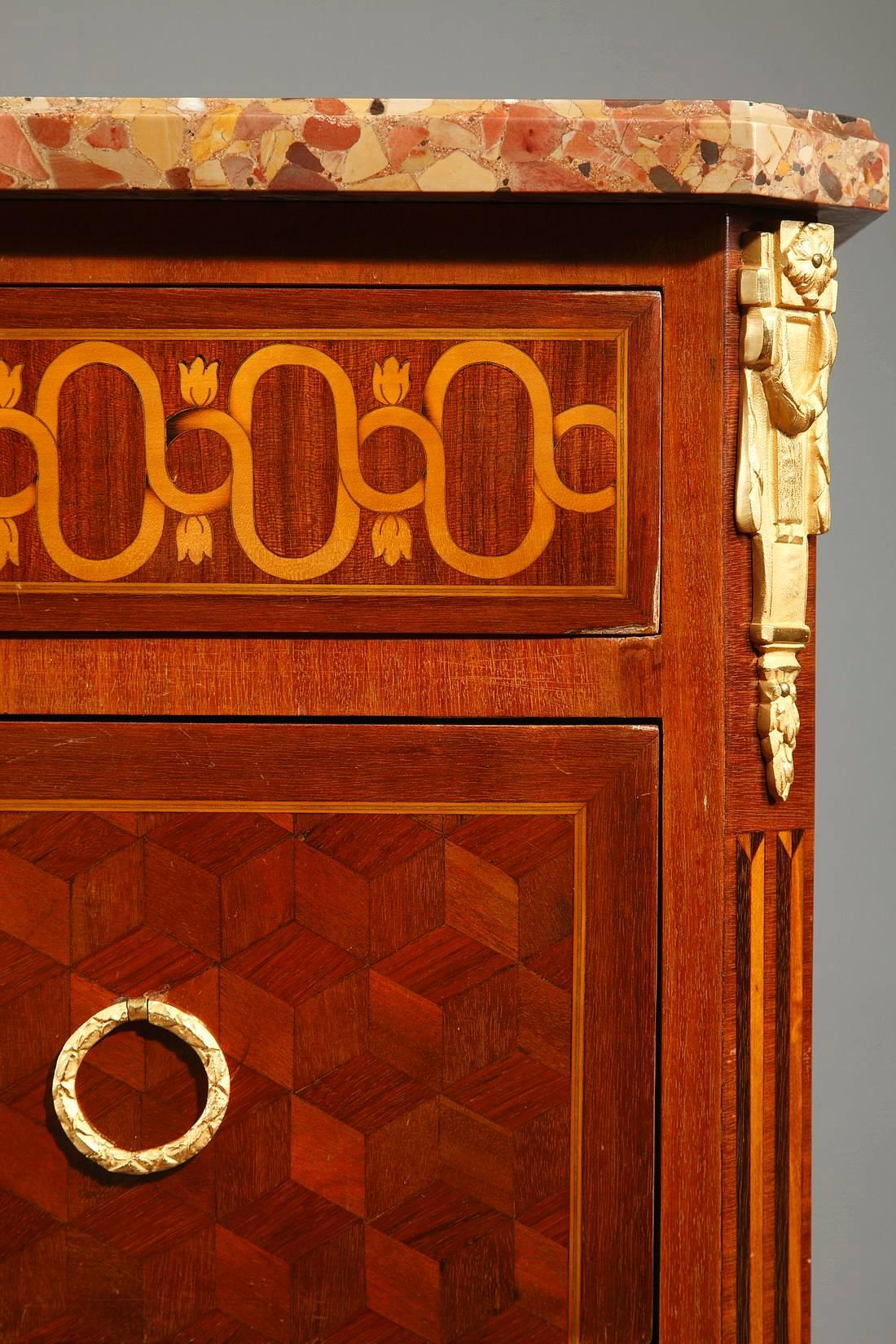 Marmo Commode con intarsio in stile transitorio, stile ormolu, XIX secolo in vendita
