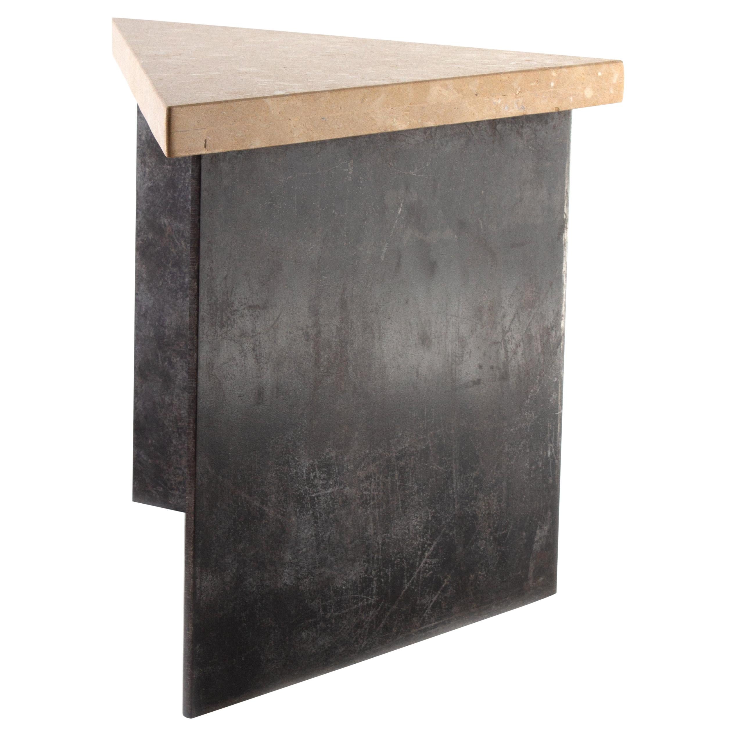 Transitional Style Right Angle Steel End Table with Jura Gray Stone Top