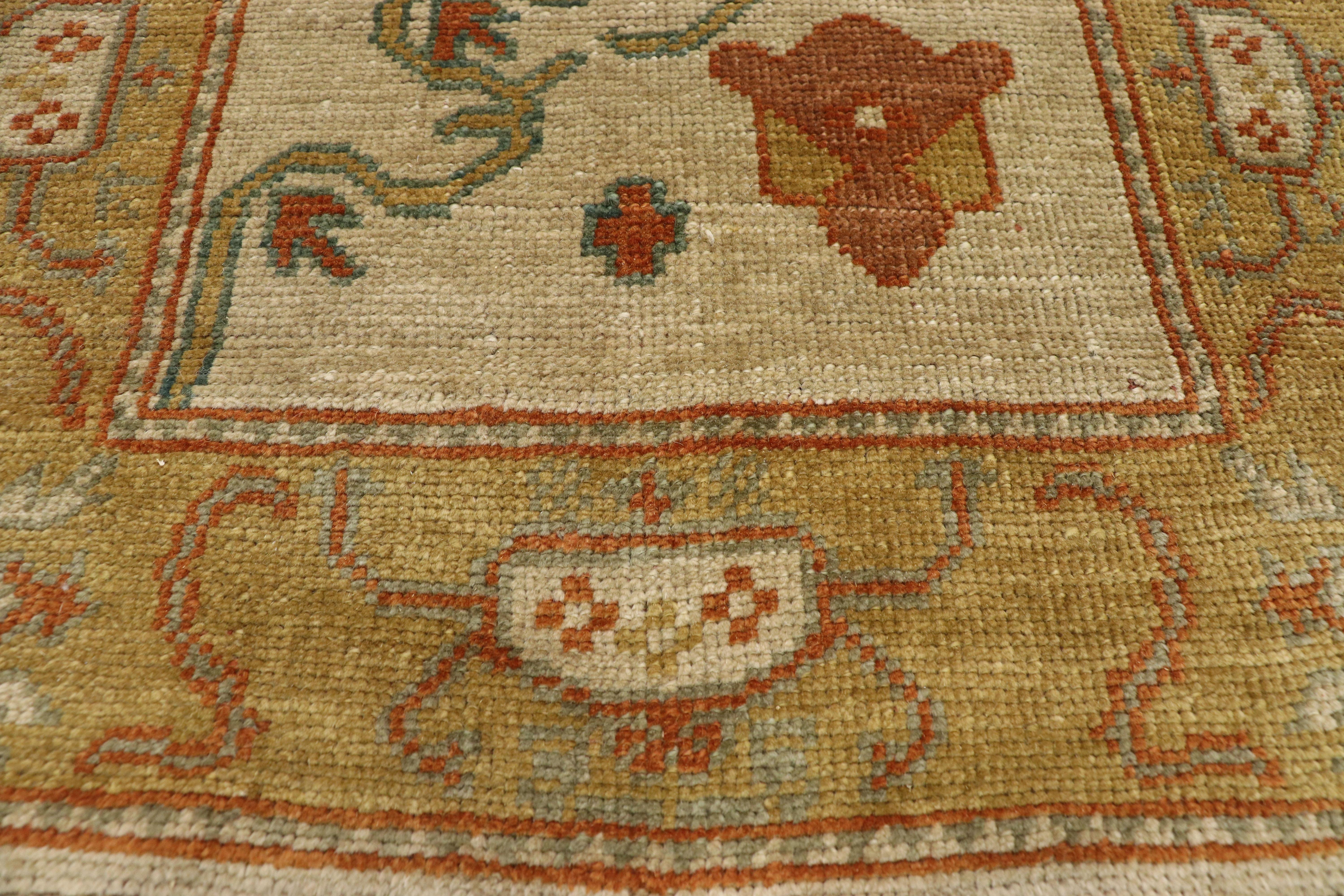 Transitional Style Turkish Oushak Runner, Narrow Hallway Runner In Excellent Condition In Dallas, TX