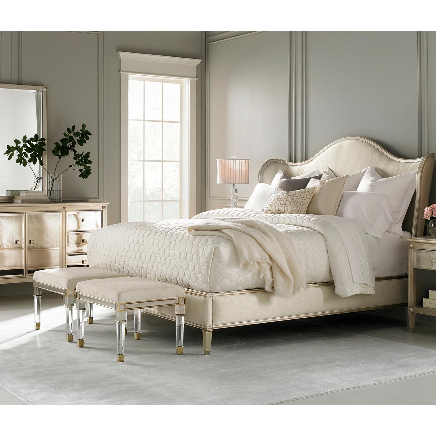 Modern Transitional Style Upholstered King Bed For Sale