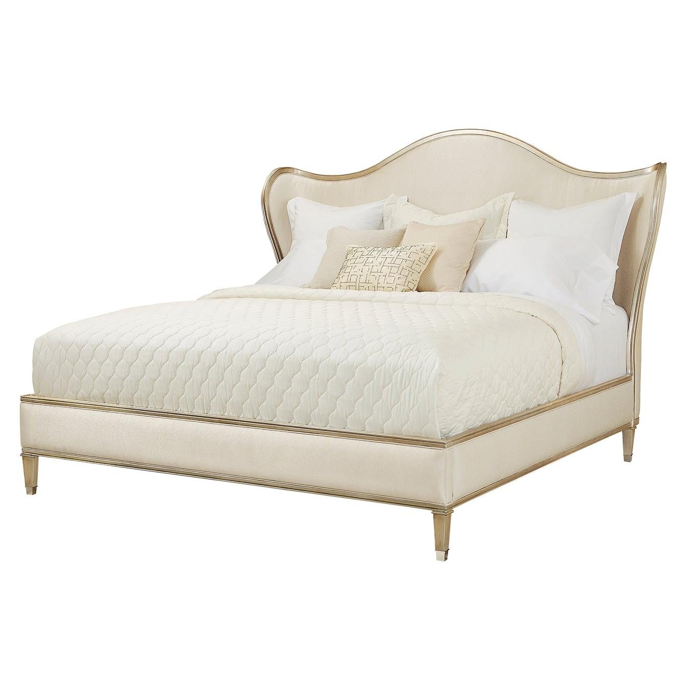 Transitional Style Upholstered King Bed For Sale