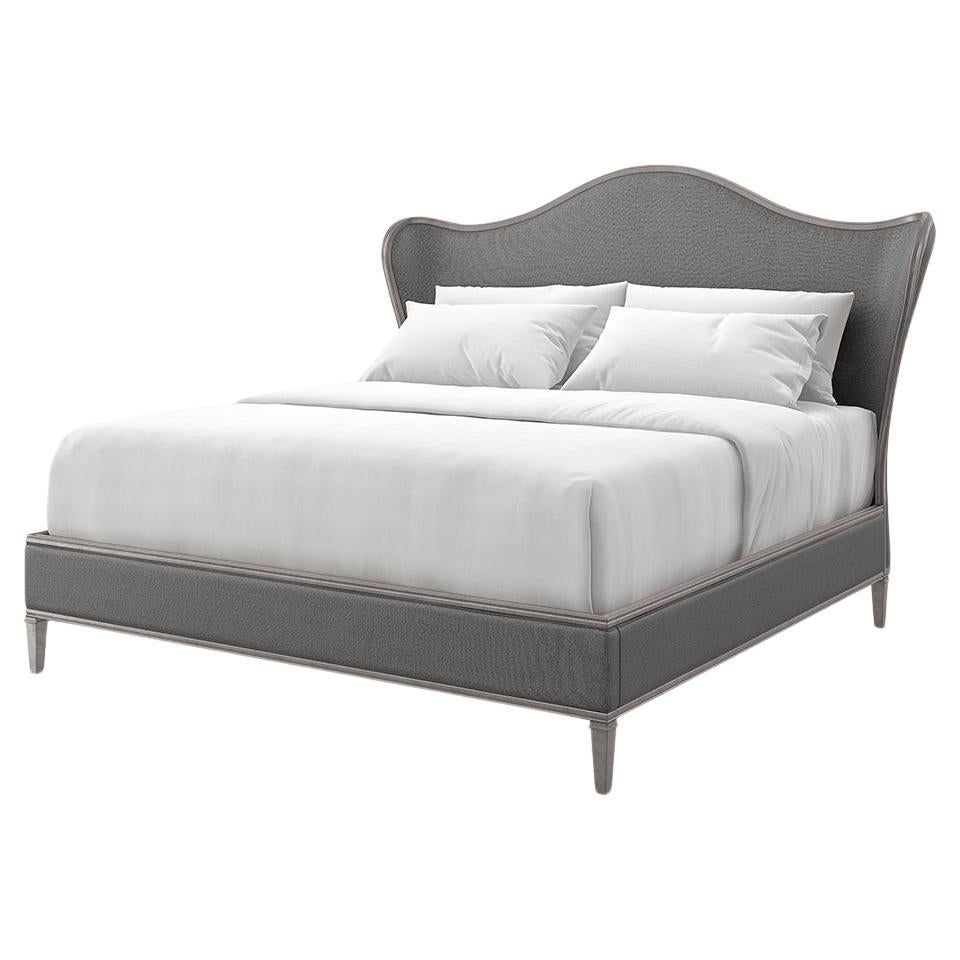 Transitional Style Upholstered Queen Bed - Sea Smoke For Sale