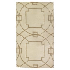 Transitional Tibetan Wool & Silk Rug In Beige Color
