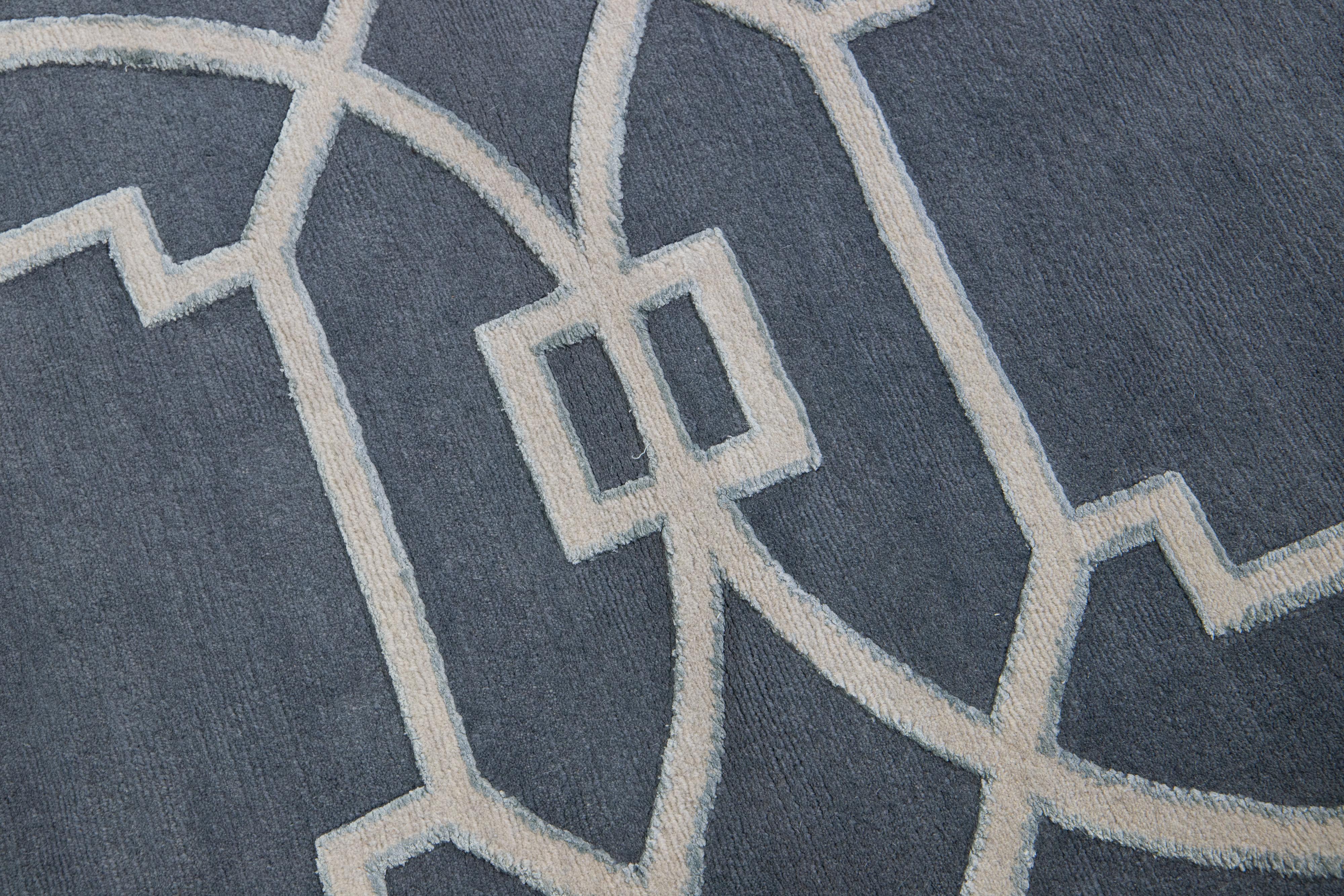 Nepalese Transitional Tibetan Wool & Silk Rug In Blue/Gray Color For Sale