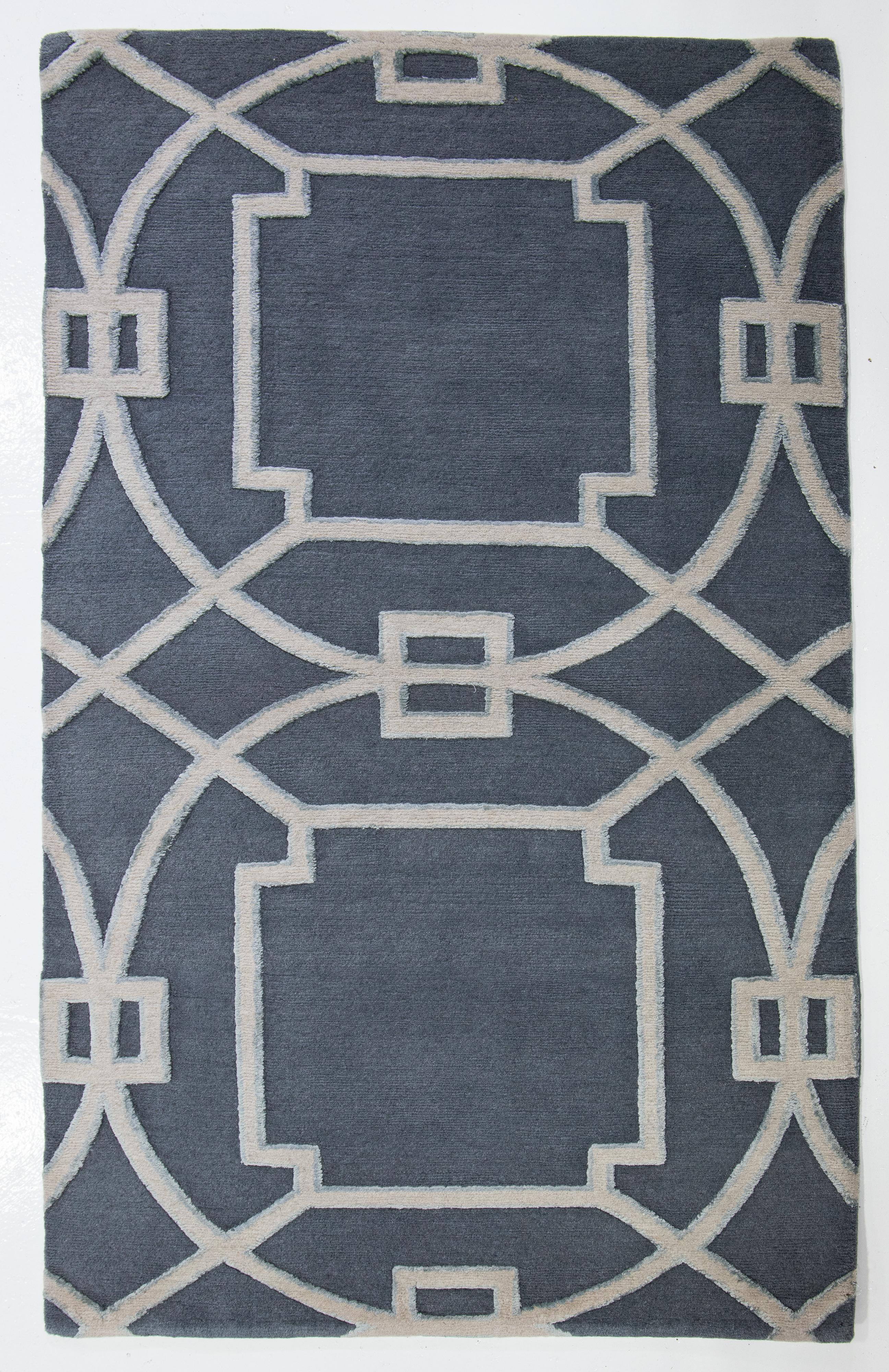 Hand-Knotted Transitional Tibetan Wool & Silk Rug In Blue/Gray Color For Sale