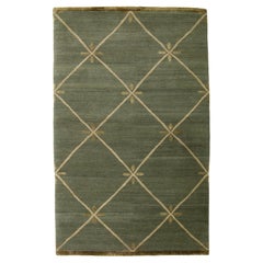 Transitional Tibetan Wool & Silk Rug In Green Sage Color