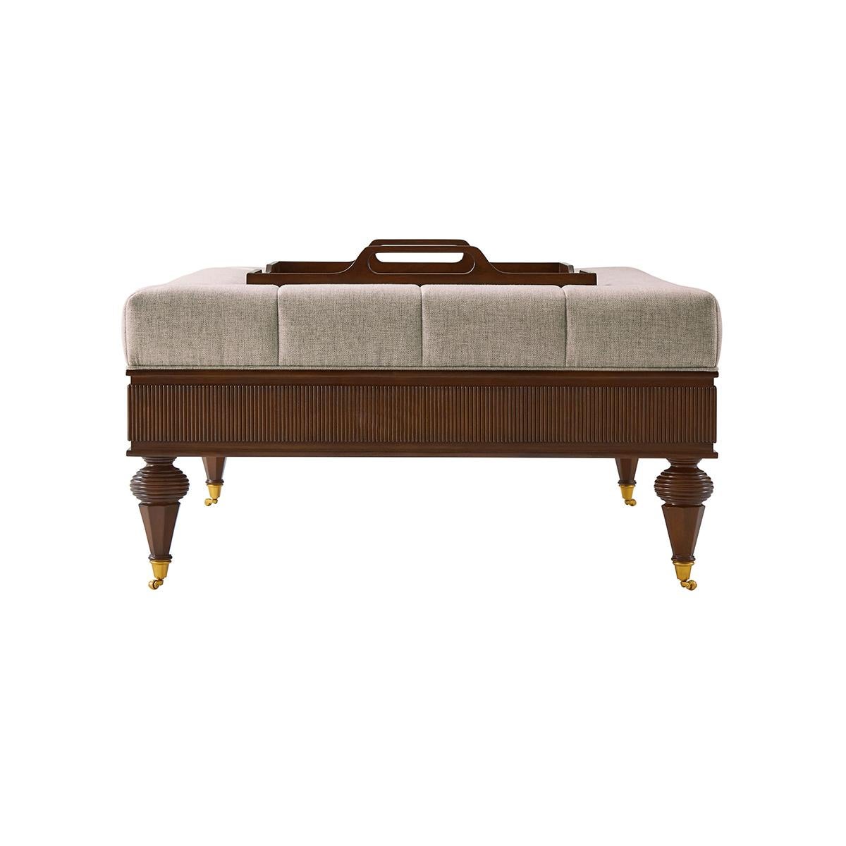 Regency Transitional Tray Top Cocktail Ottoman For Sale