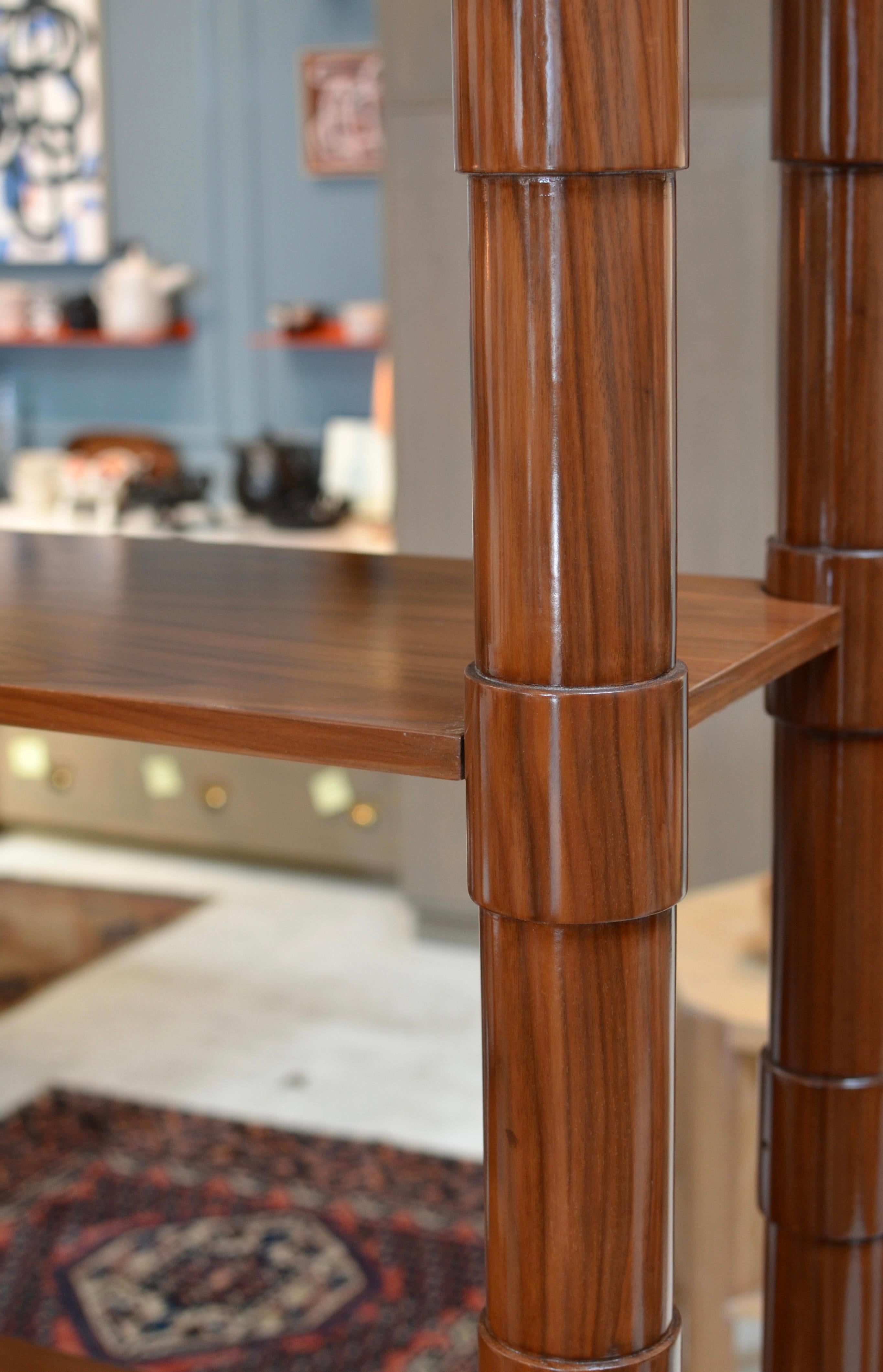 Hand-Carved Transitional Turned Frame Jenks Bookcase by Martin Brockett in High-Gloss Walnut For Sale