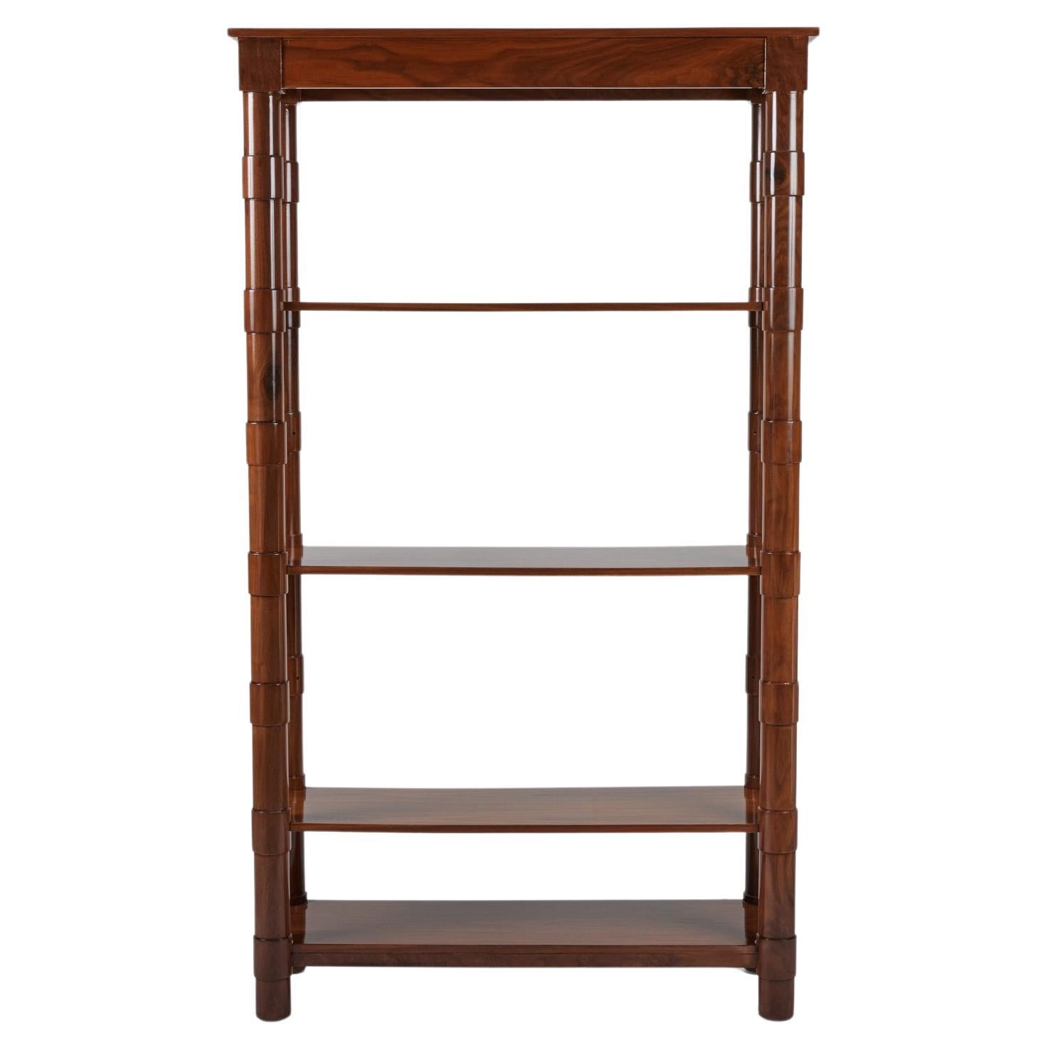 Transitional Turned Frame Bookcase by Martin Brockett in High-Gloss Walnut For Sale