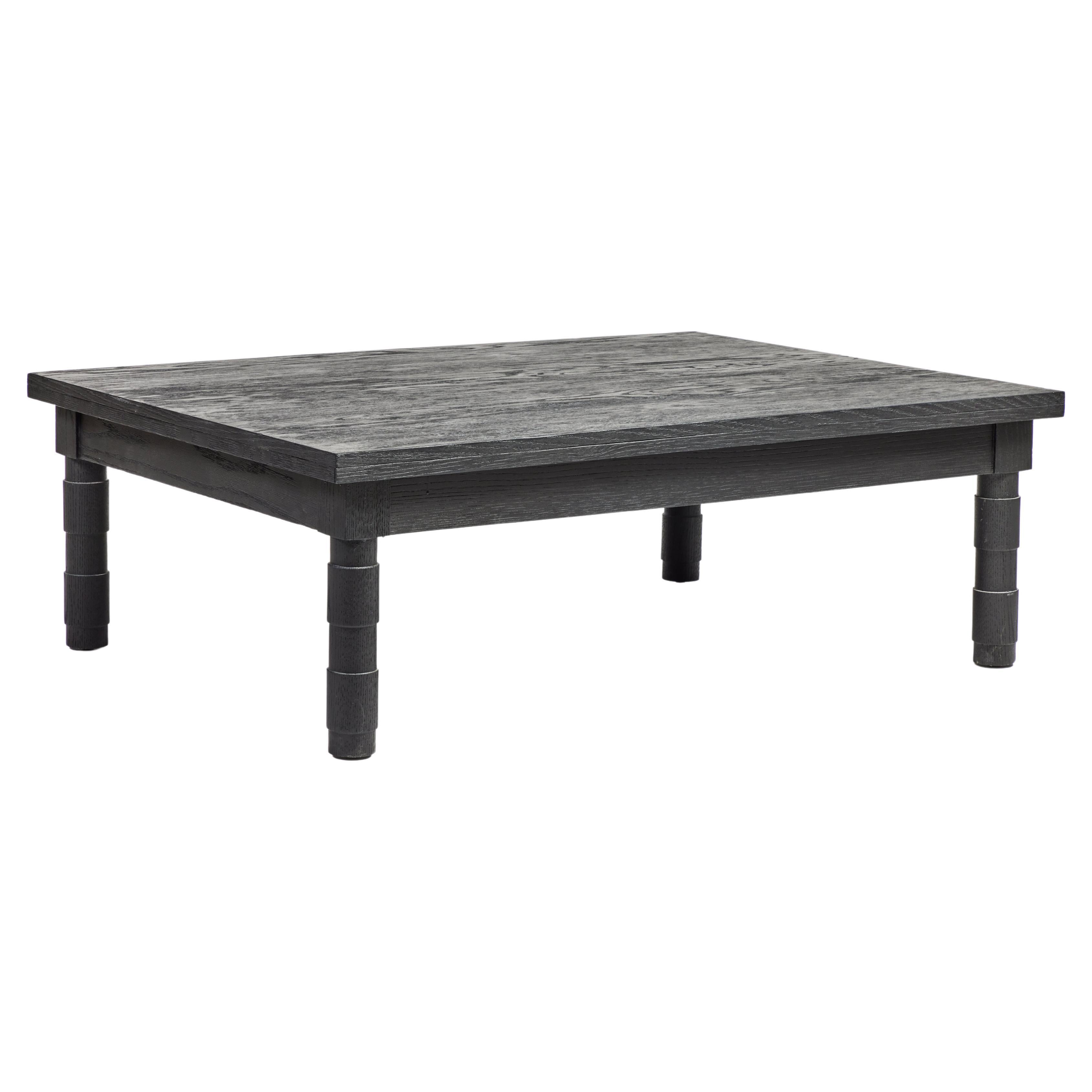 Transitional Turned Leg Coffee Table by Martin and Brockett Scrubbed Ebony Oak For Sale