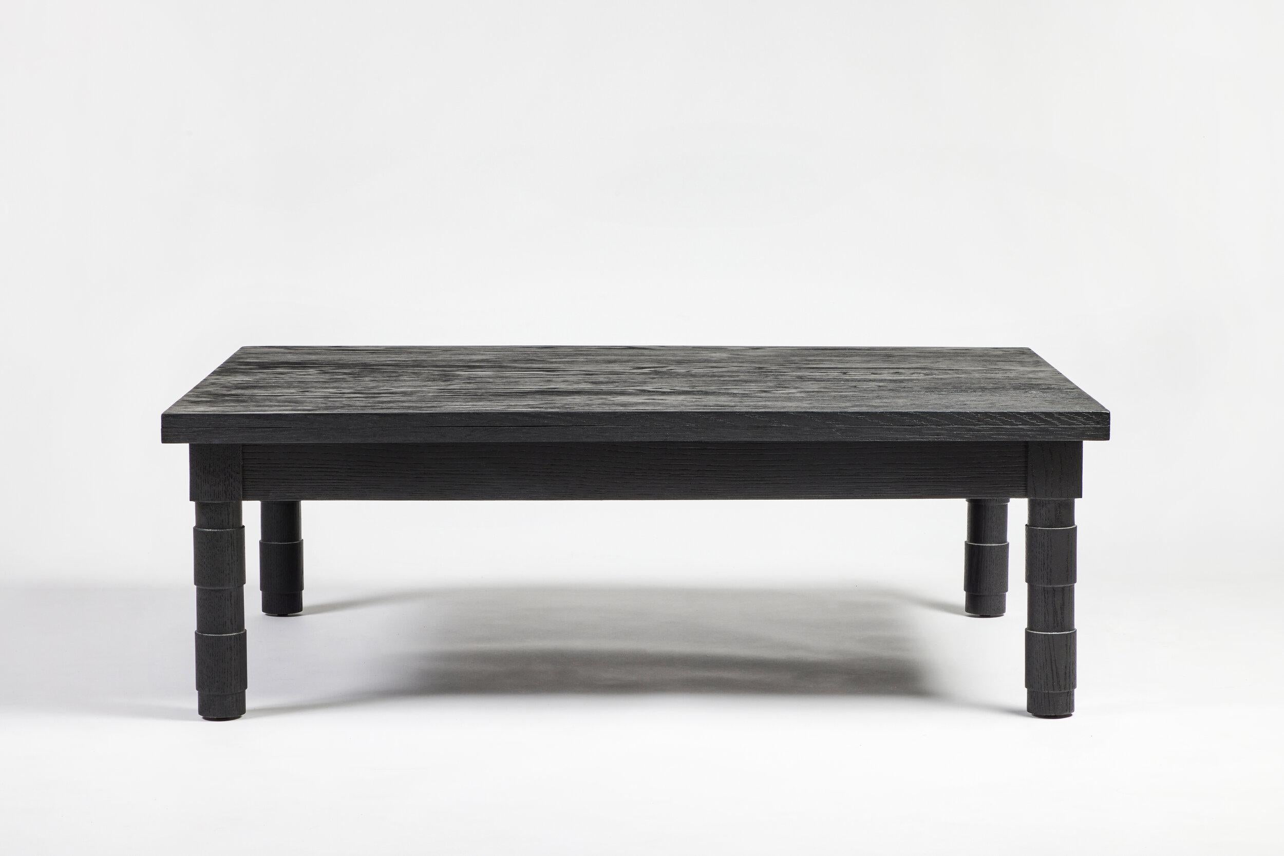 Modern Transitional Turned Leg Jenks Coffee Table Ebony on Oak by Martin and Brockett For Sale