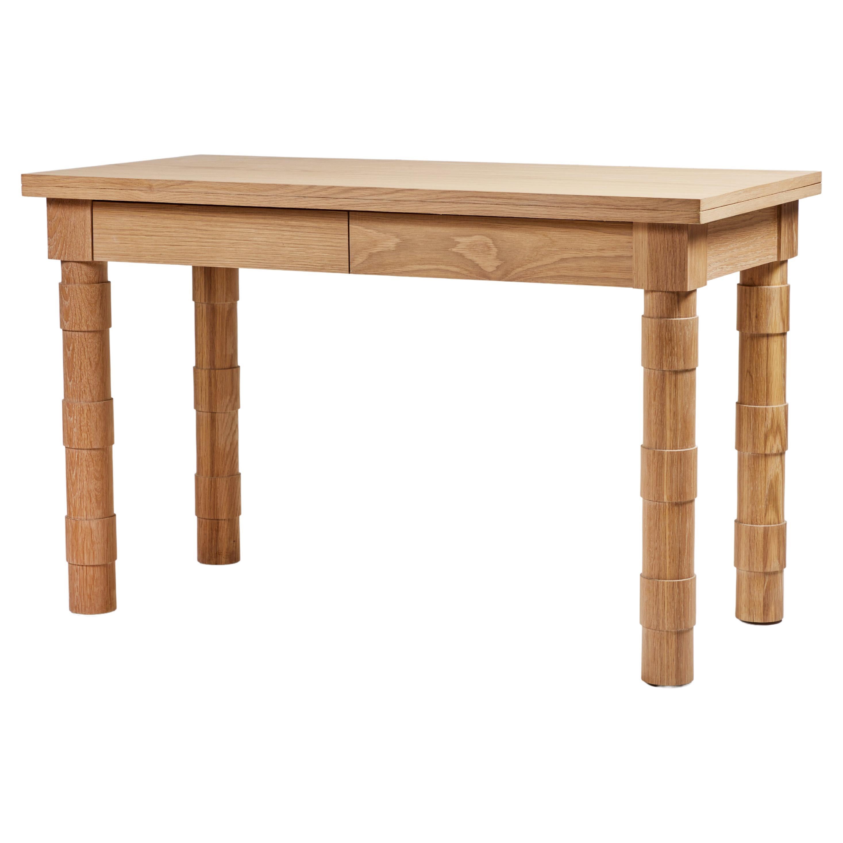 Transitional Turned Leg Jenks Writing Desk in Oak by Martin and Brockett For Sale