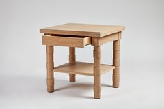 Transitional Turned Leg Jenks Side Table in Oak by Martin and Brockett