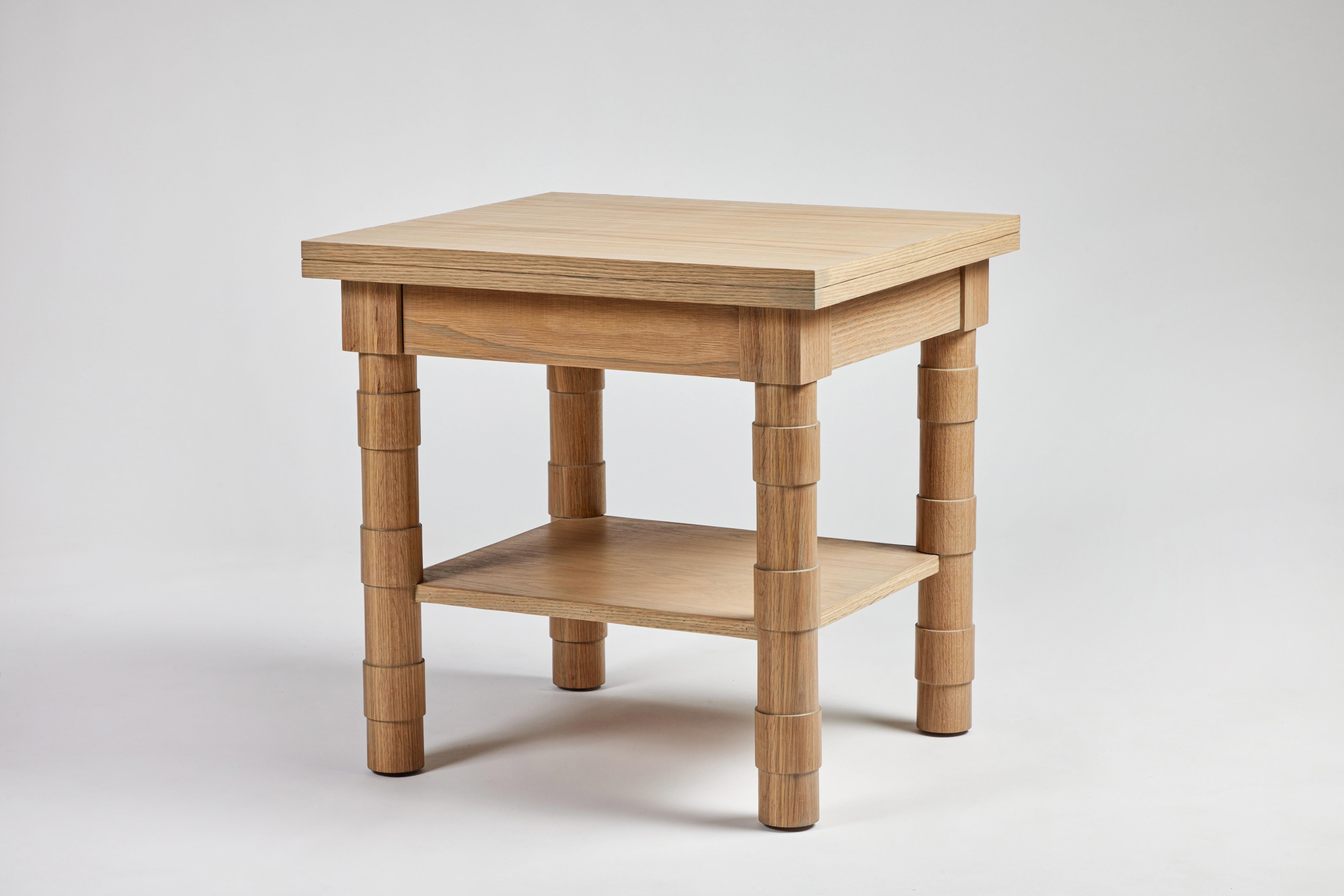 Contemporary Transitional Turned Leg Jenks Side Table in Oak by Martin and Brockett For Sale