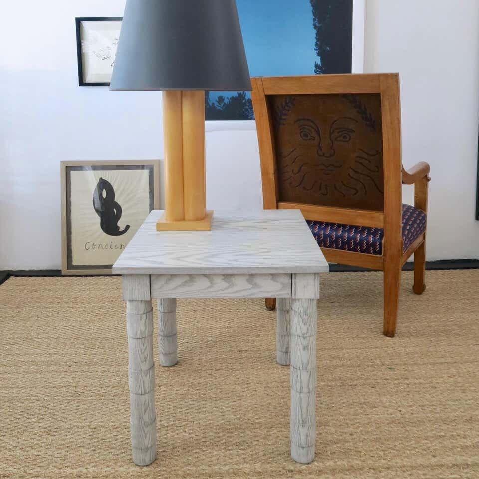 Modern Transitional Turned Leg Jenks Side Table in Oak by Martin and Brockett For Sale
