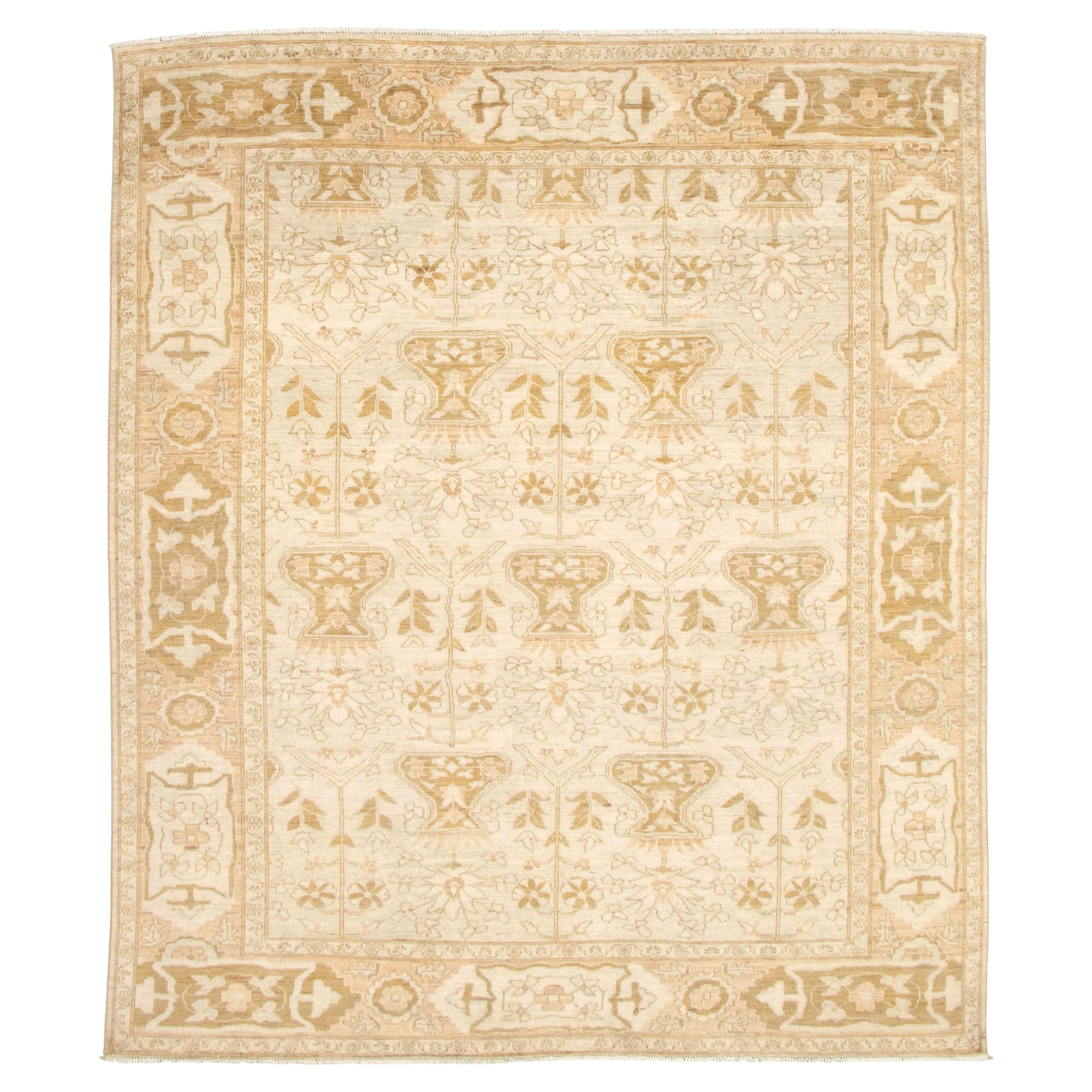 Persischer Oushak-Teppich aus Wolle im Übergangsstil, Creme, Taupe und Hellbraun,  8' x 10' im Angebot