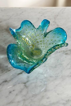 Translucen and Turquoise Murano Glass, Aventurine Gold and Silver Flecks, Italy