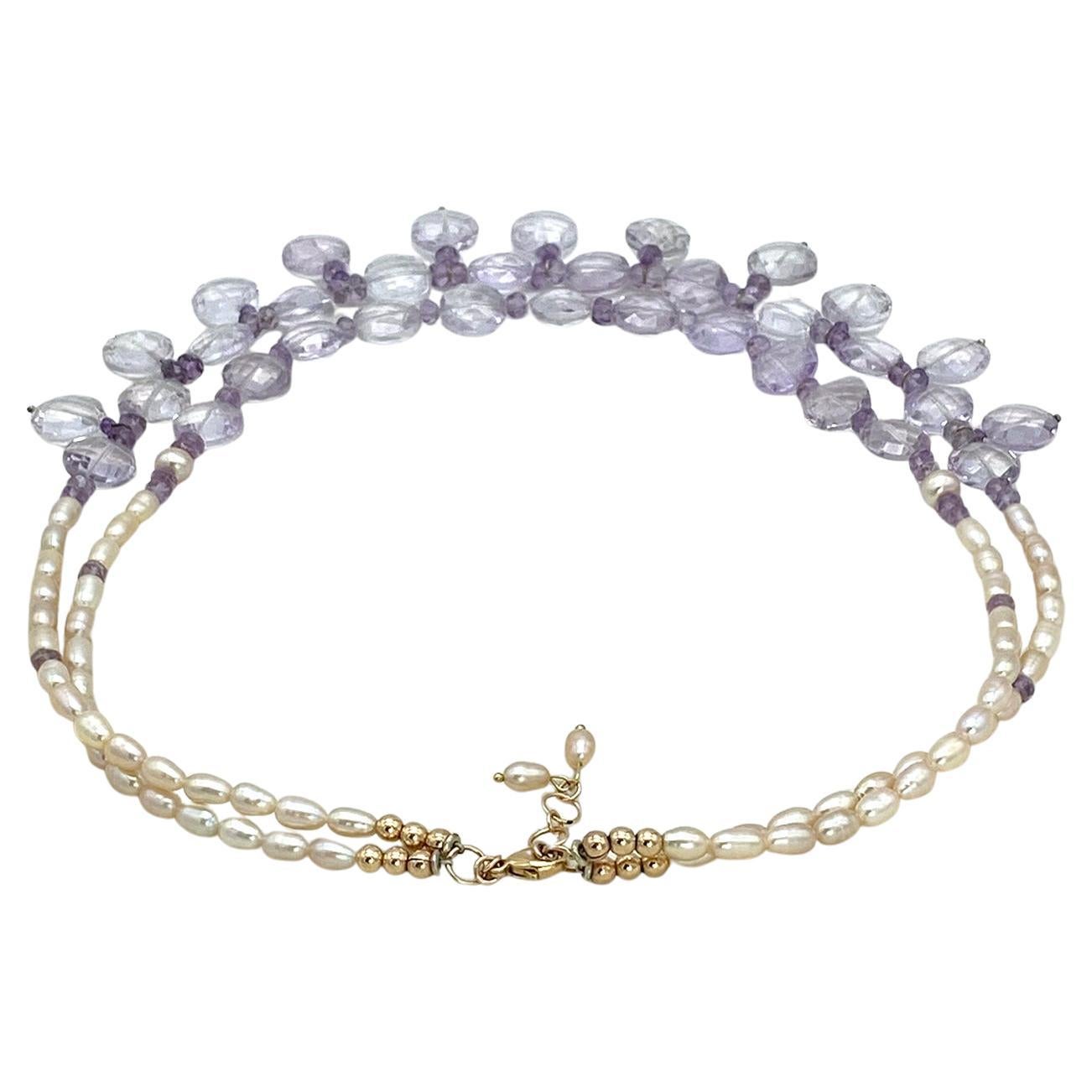 Perle Translucent Amethyst, Pearl and 14K Rose Gold-Filled Double Strand Necklace en vente