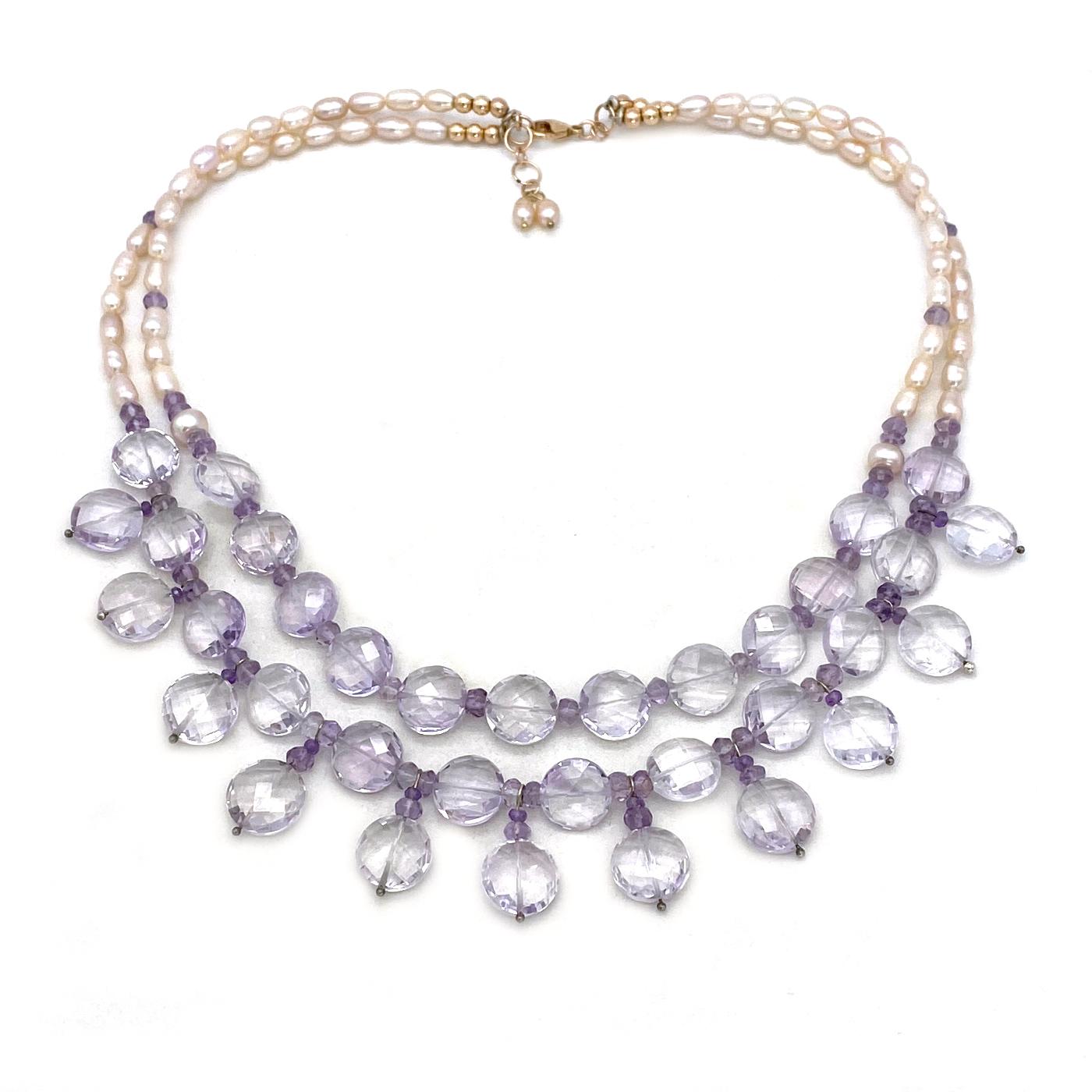 Translucent Amethyst, Pearl and 14K Rose Gold-Filled Double Strand Necklace Pour femmes en vente