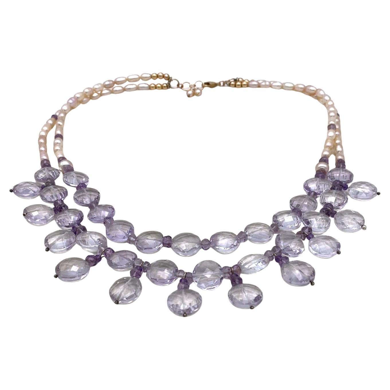 Translucent Amethyst, Pearl and 14K Rose Gold-Filled Double Strand Necklace en vente 1