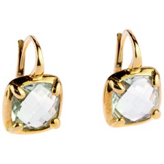 Translucent Aquamarine Blue 18 Karat Gold Cushion Ear Clips Deco Square Earrings