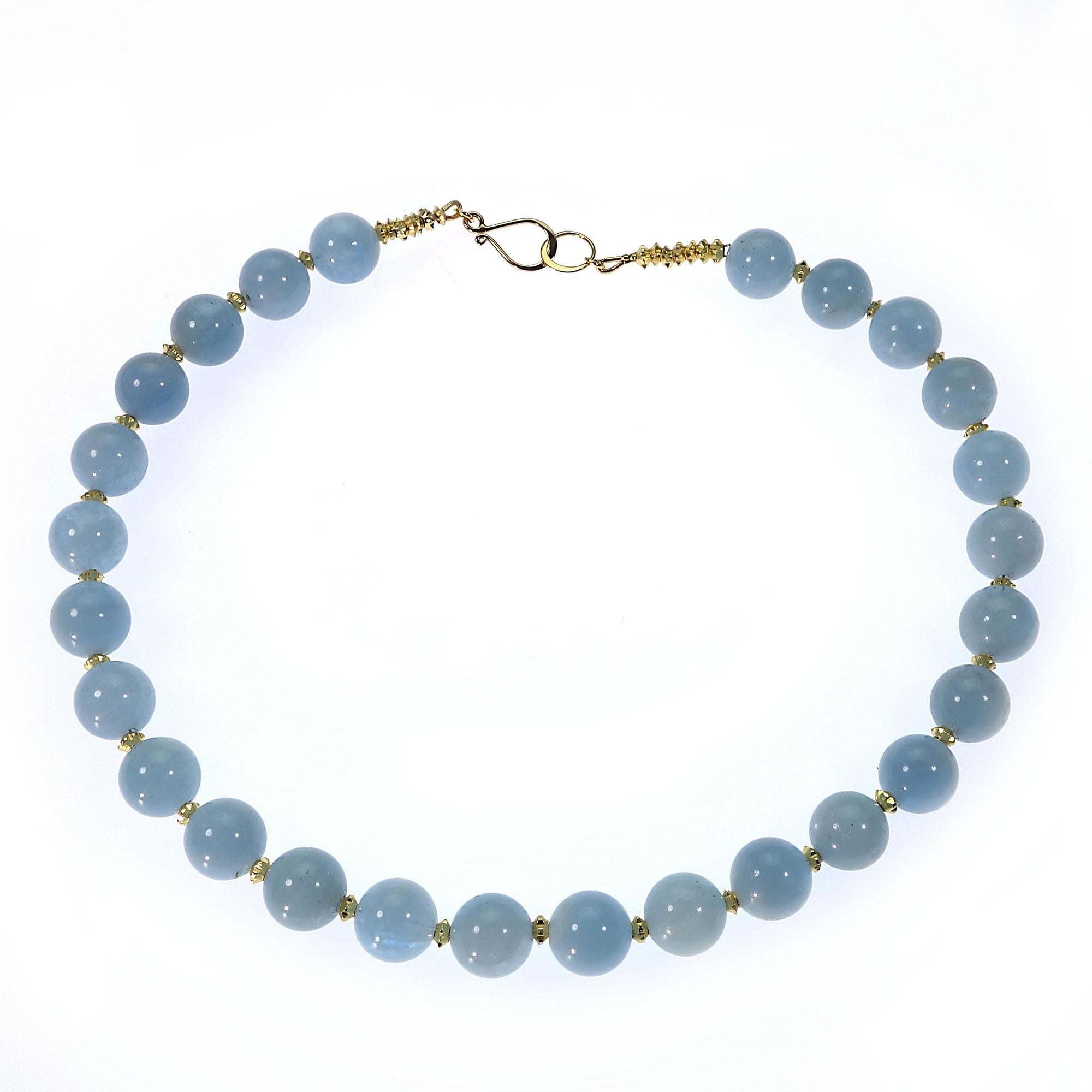 Women's or Men's Gemjunky Translucent Aquamarine Choker Necklace with Gold Accents