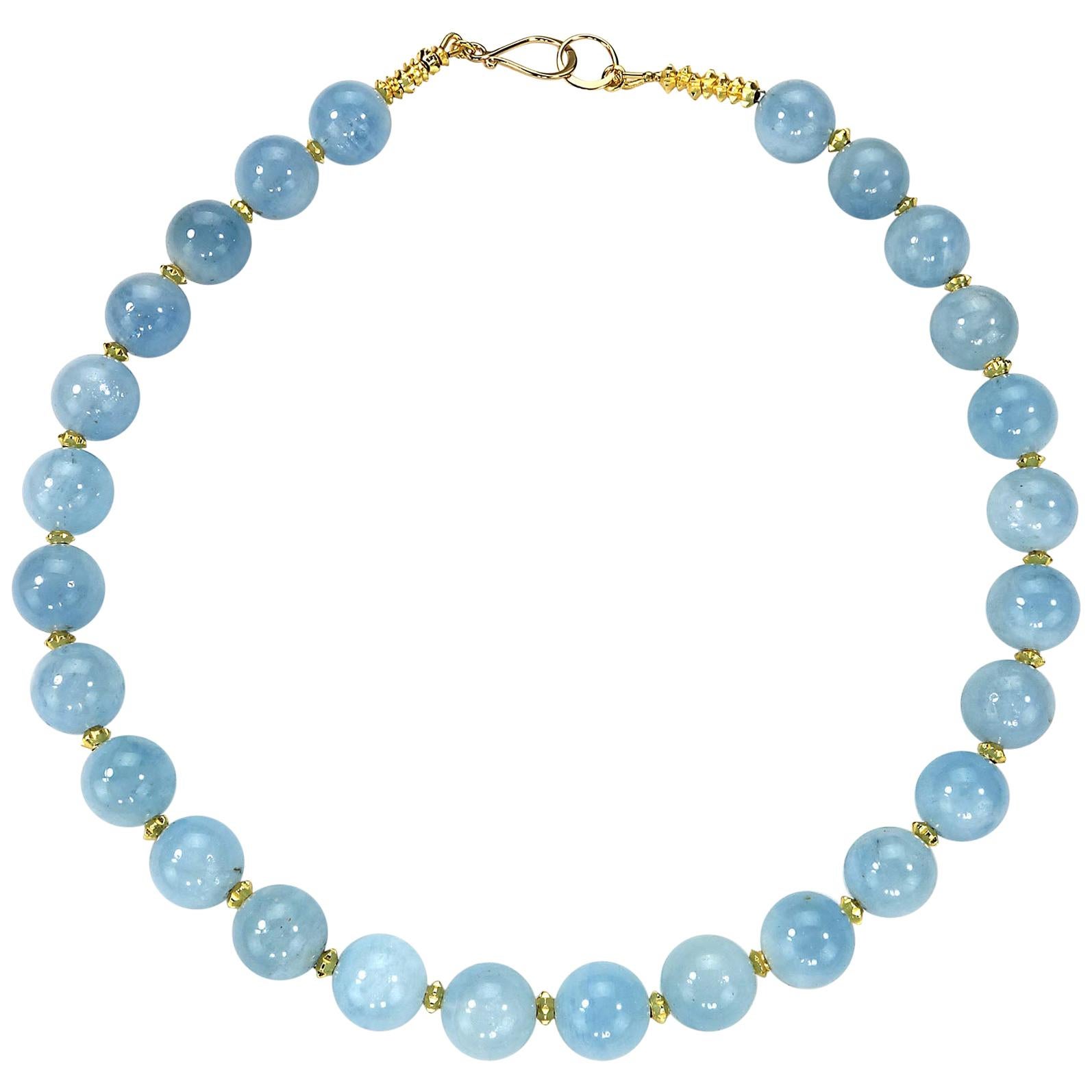 Gemjunky Translucent Aquamarine Choker Necklace with Gold Accents