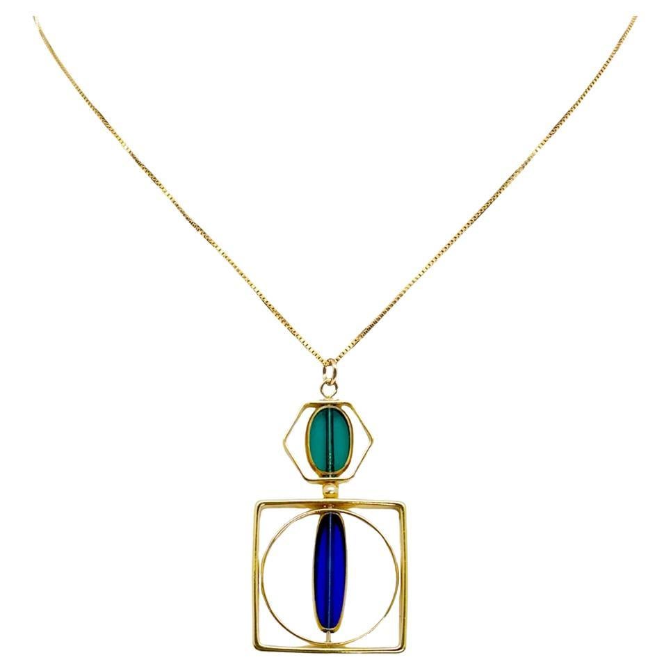 Transluzentes Blau und Grün  Vintage Deutsche Glasperlen Art Deco 2417N Halskette, Vintage im Angebot
