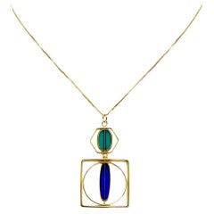 Transluzentes Blau und Grün  Vintage Deutsche Glasperlen Art Deco 2417N Halskette, Vintage