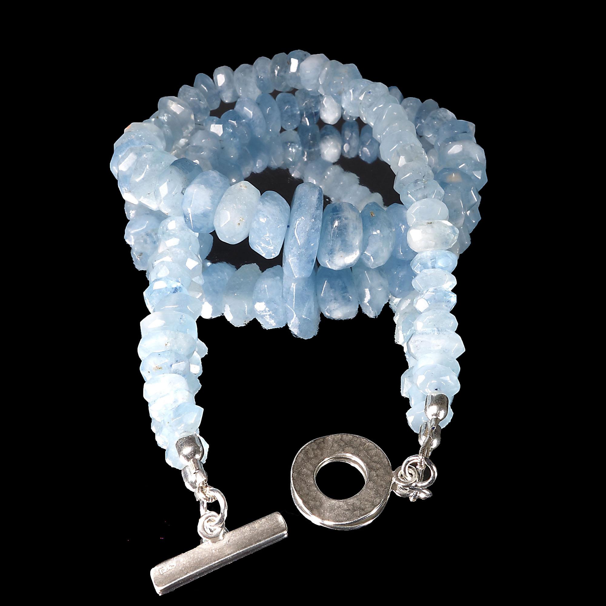 Gemjunky Magnificent Translucent Blue Aquamarine Rondelle Necklace 5
