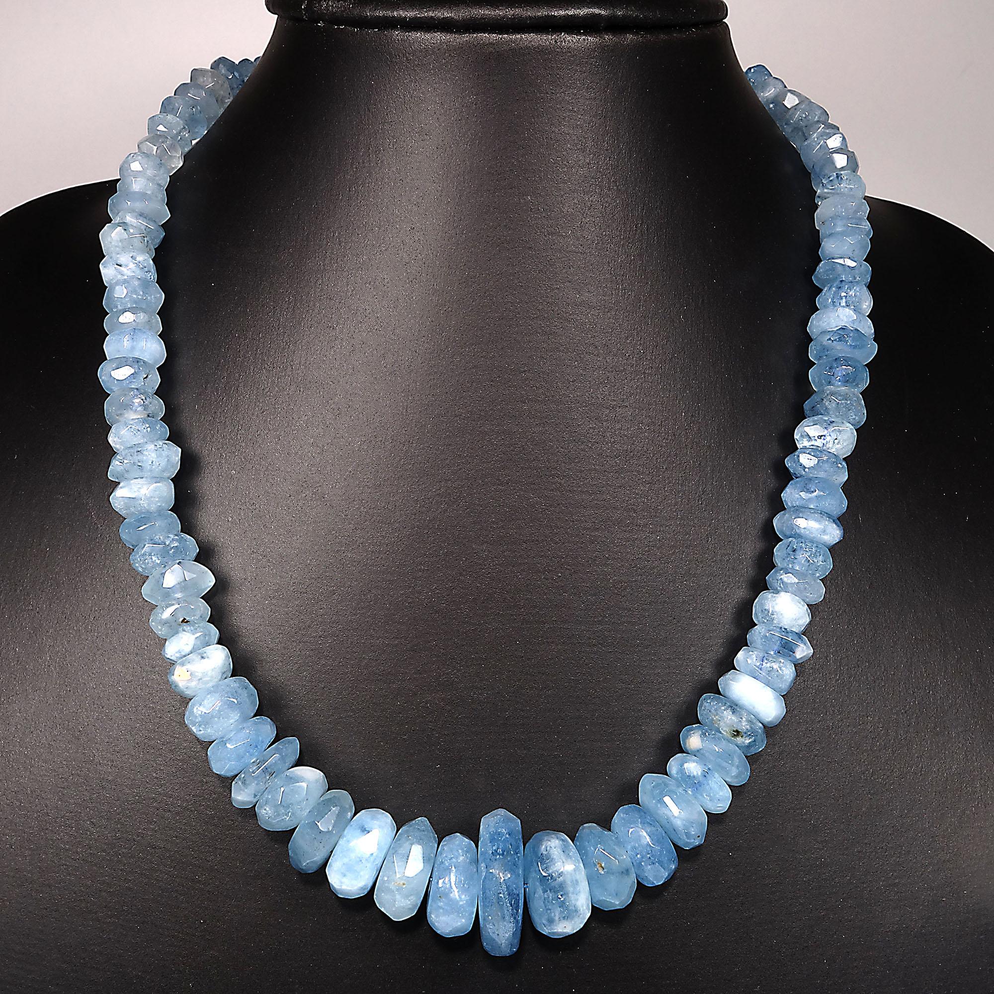 Artisan Gemjunky Magnificent Translucent Blue Aquamarine Rondelle Necklace