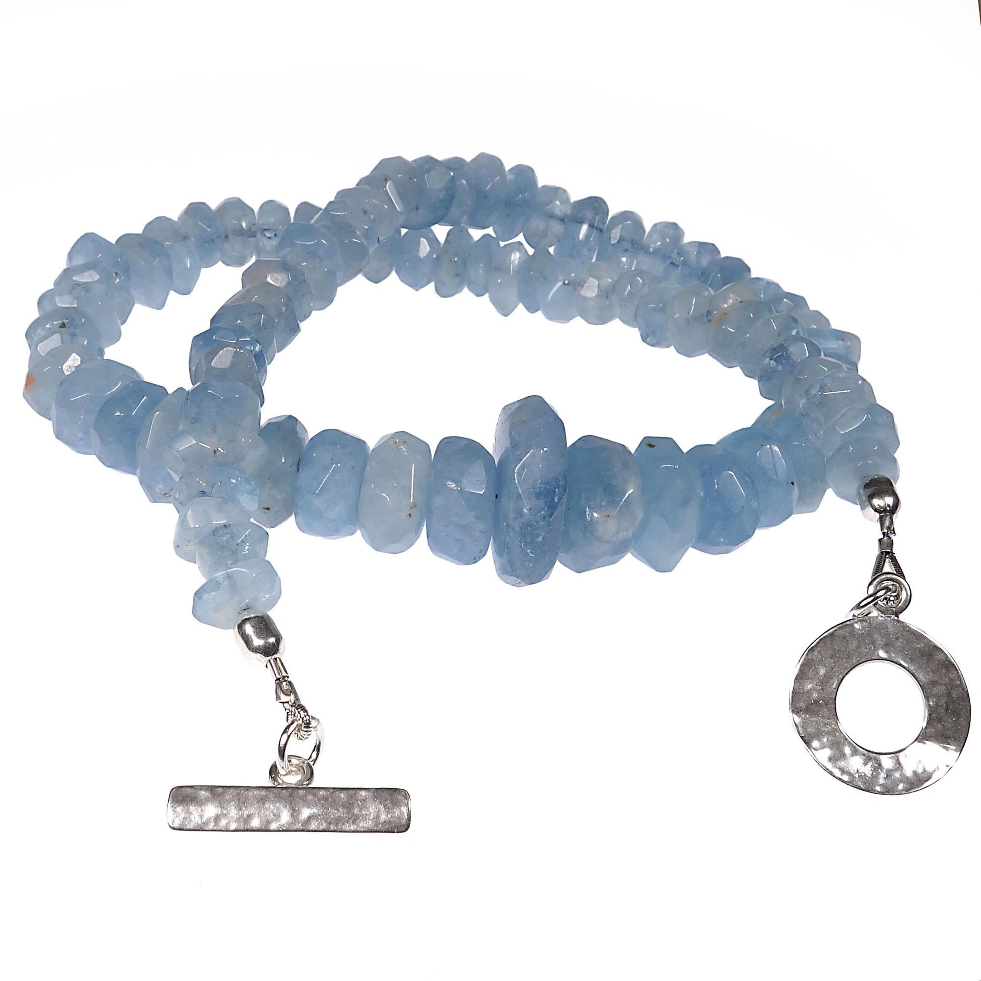 Women's or Men's Gemjunky Magnificent Translucent Blue Aquamarine Rondelle Necklace